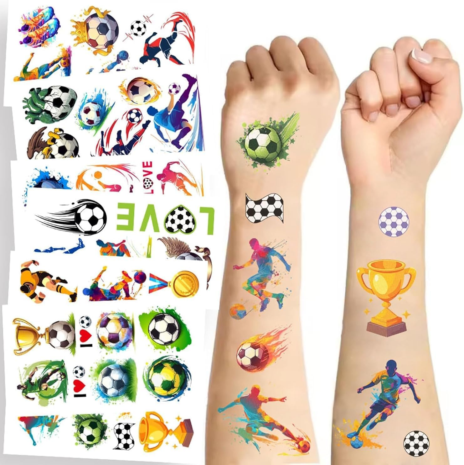 BUYUP 10 Sheets Soccer Sport Temporary Tattoos Birthday Themed Party Supplies Decoration Favors Cartoon Cute Sticker for Kids Boys Home Activity Class Prizes Carnival Christmas Rewards (Soccer) image number 5