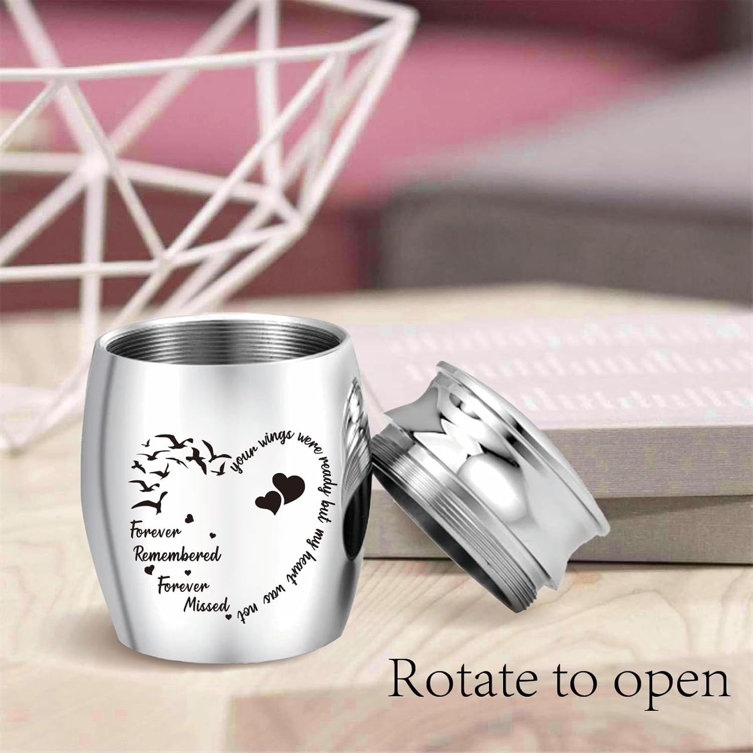 CREATCABIN Seagull Heart Mini Urns for Human Ashes Small Cremation Keepsake Urn Silver Alloy Sharing Funeral Urn Miniature Burial Jar Memorial Ashes Holder Decorative Urns 1.6X1.2Inch image number 4