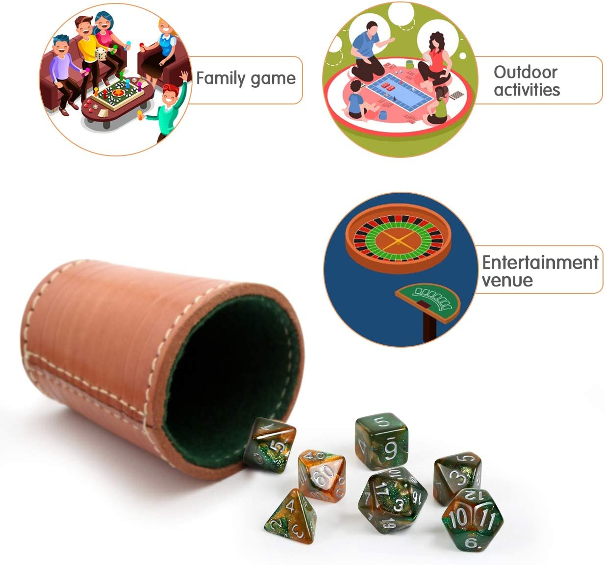 GWHOLE 42 PCS (6 Sets) Polyhedral Dice Set with Gold Pattern Drawstring Pouches for Dungeons and Dragons Table Game Dice for D&D, DND, GRP with Black Pouch, 6 Colors