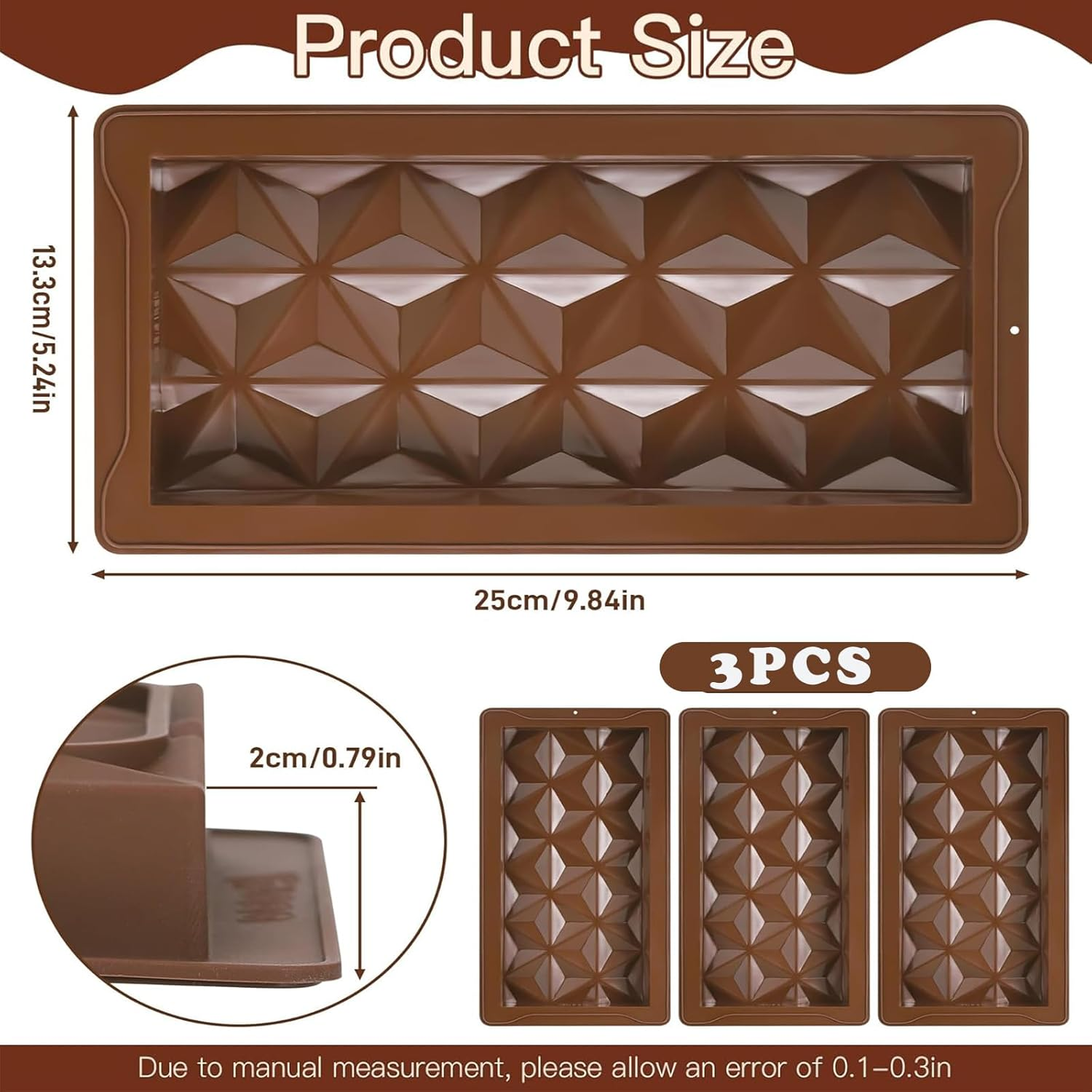 Uroboo 3 Pcs Chocolate Molds with a Scraper Premium Food Grade Silicone Chocolate Bar Molds image number 2