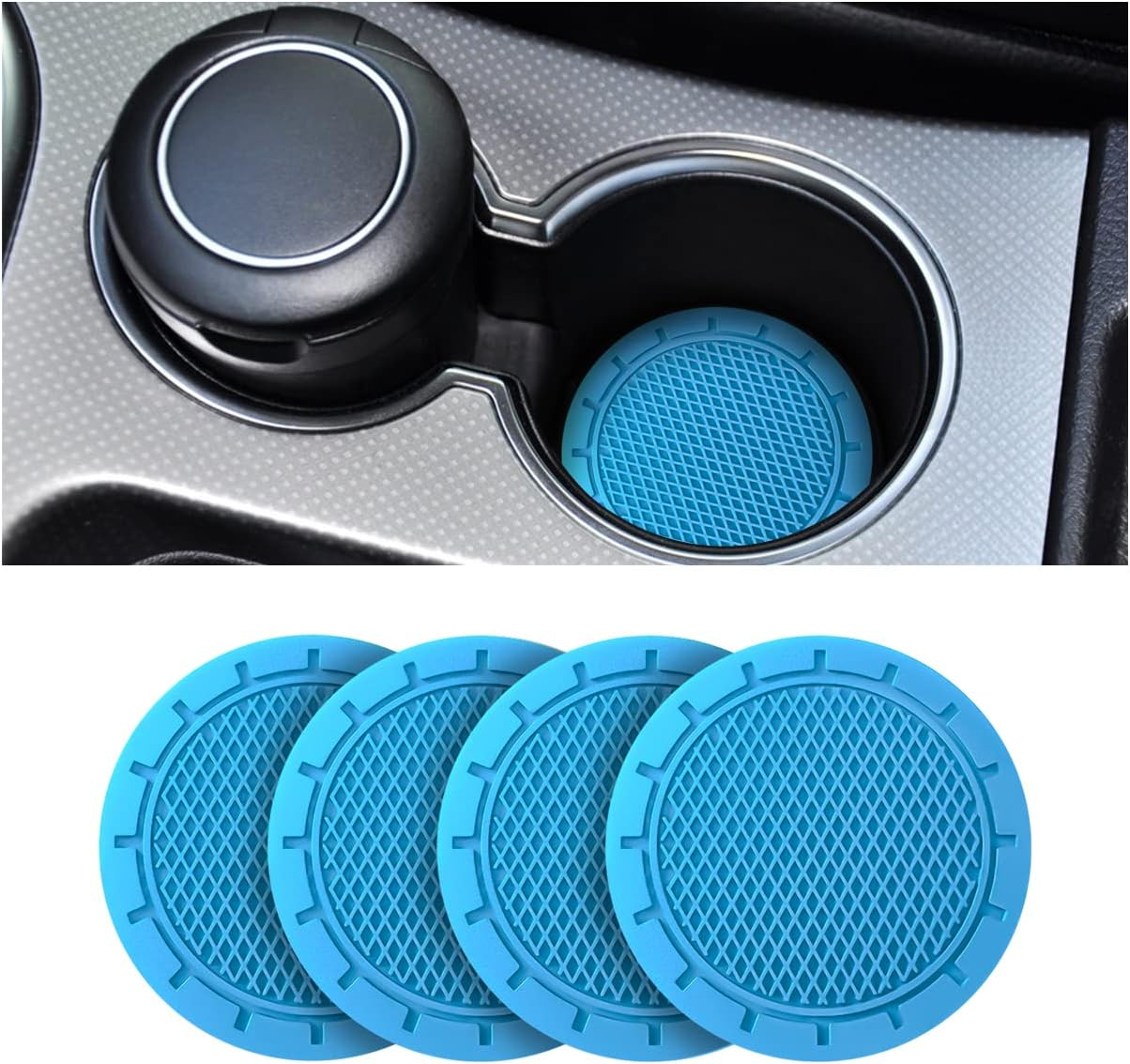 4 Pack Car Cup Holder Coaster, 2.75 Inch Diameter Non-Slip Universal Insert Coaster, Durable, Suitable for Most Car Interior, Car Accessory for Women and Men (Black)