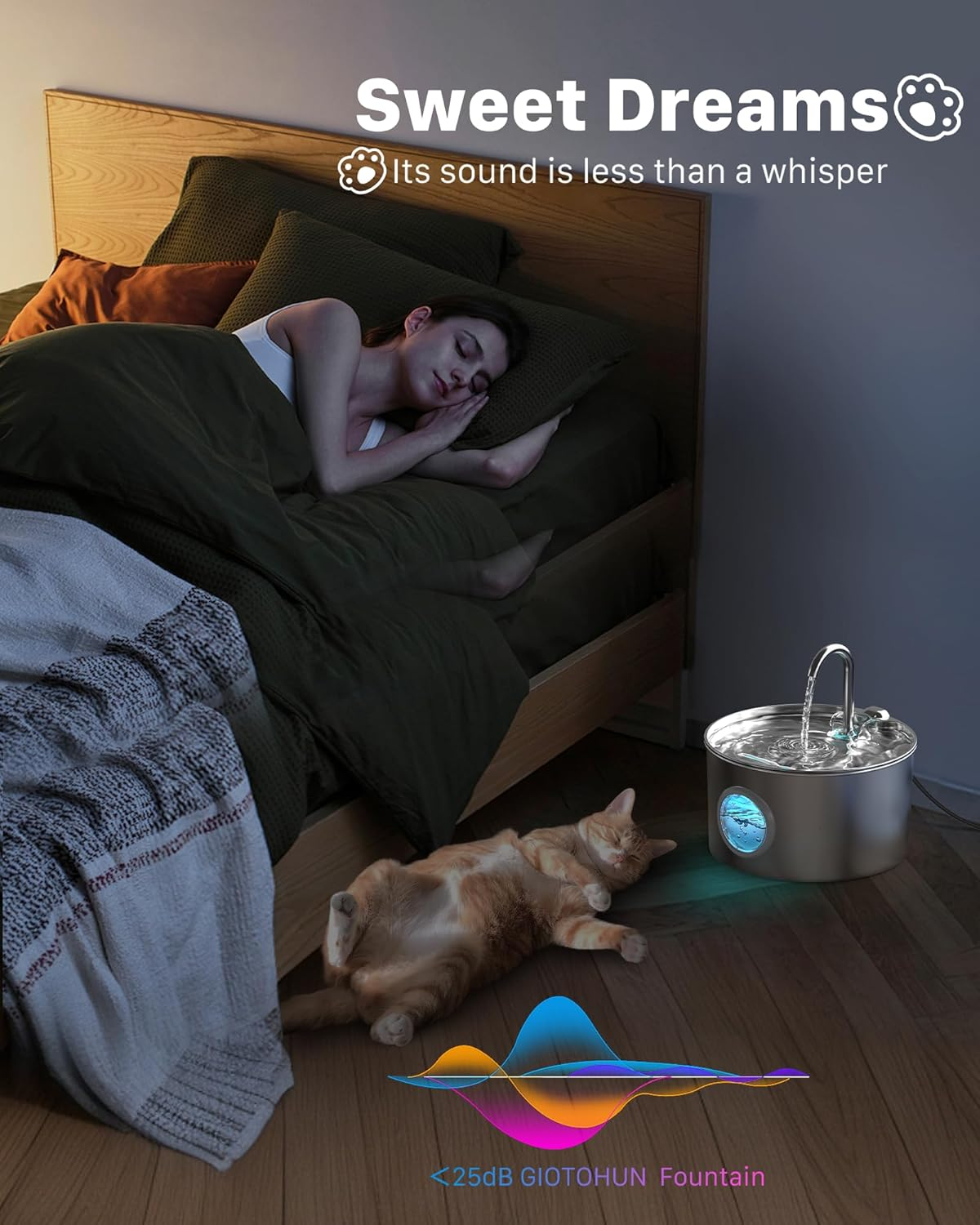 Stainless Steel Cat Fountain: Automatic Cat Drinker &ndash; 2.2L Cat Fountain &ndash; Super Quiet Pet Water Fountain &ndash; Water Dispenser for Dogs &ndash; with 6 Filters + 3 Sponges