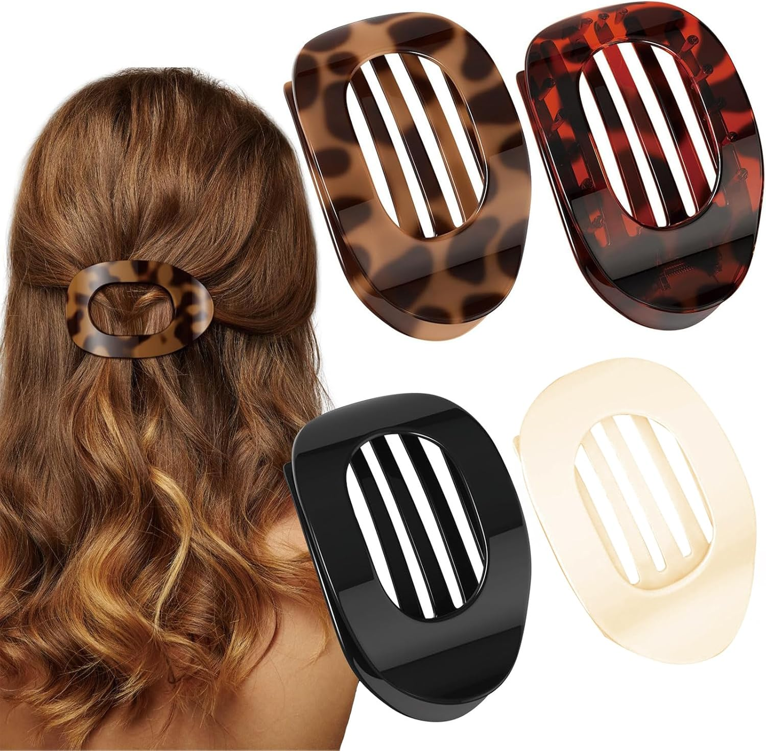 Vivasmile 4 PCS Flat Hair Clips for Women, Curved Design Hair Clips for Lying, Driving - Matte Strong Hold Hair Claw Clips for Thin, Thick Hair, Hair Accessories for Women and Girls (Leopard) image number 2