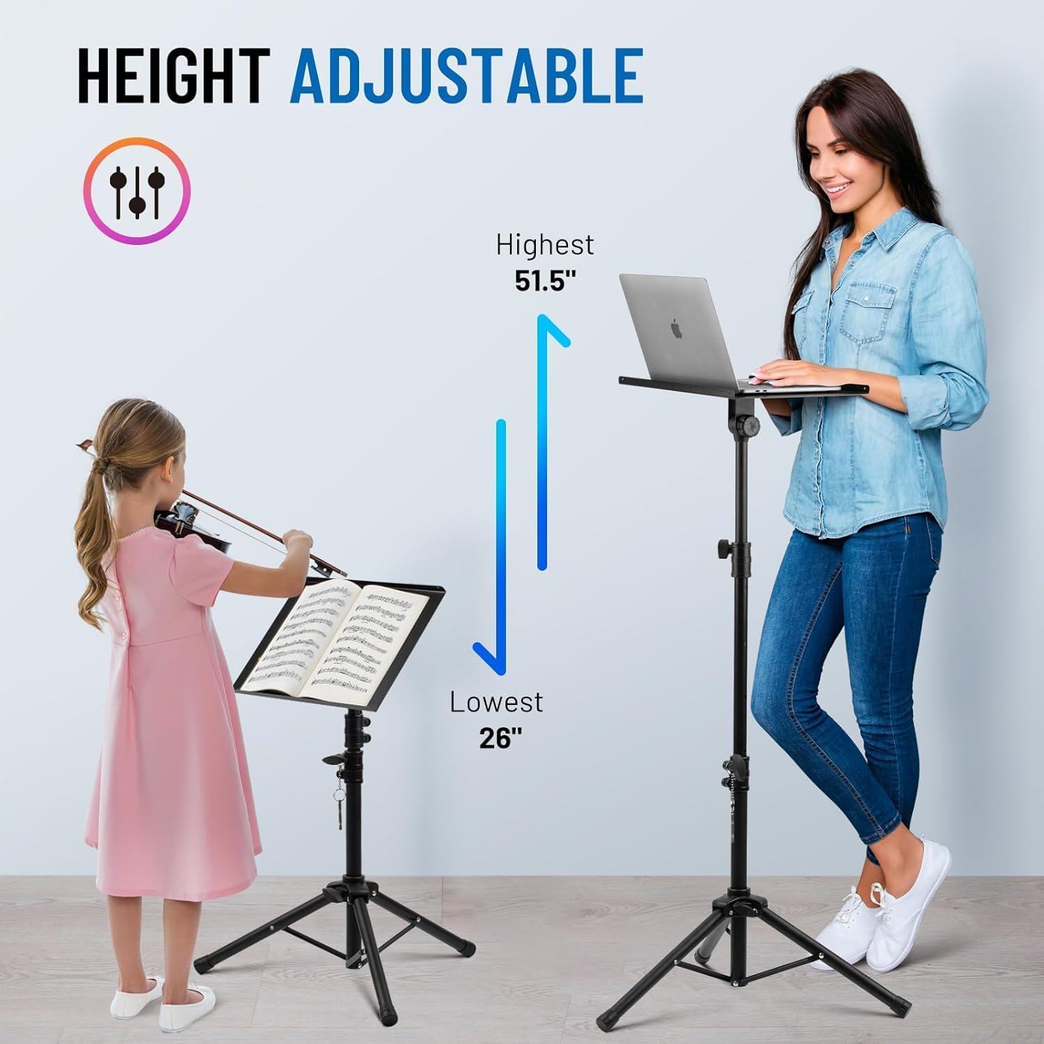 Projector Stand Tripod Adjustable, Portable Laptop Tripod, Adjustable Height up to 47.2 Inch with Gooseneck Phone Holder, Suitable for Office, Home, Stage. image number 6