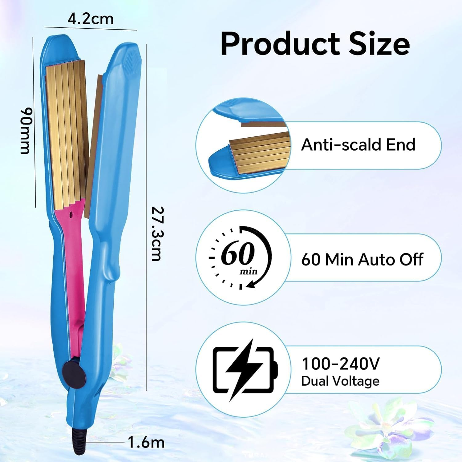 Hair Crimper 30S Rapid Heating Volumizing Crimping Iron for Fluffy Style Professional Crimping Iron for Women 5 Adjust Temp (Blue) - Blue image number 5