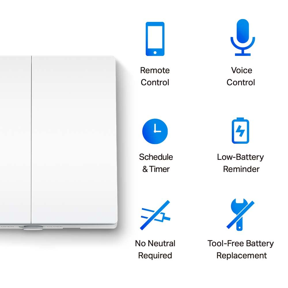 Tp-Link Tapo Smart Light Switch 2 Gang 1 Way, Remote Control, Tool-Free Battery Replacement, No Neutral Required, Compatible Any Bulb, Works Alexa & Google Home, Tapo Hub Required, White image number 5