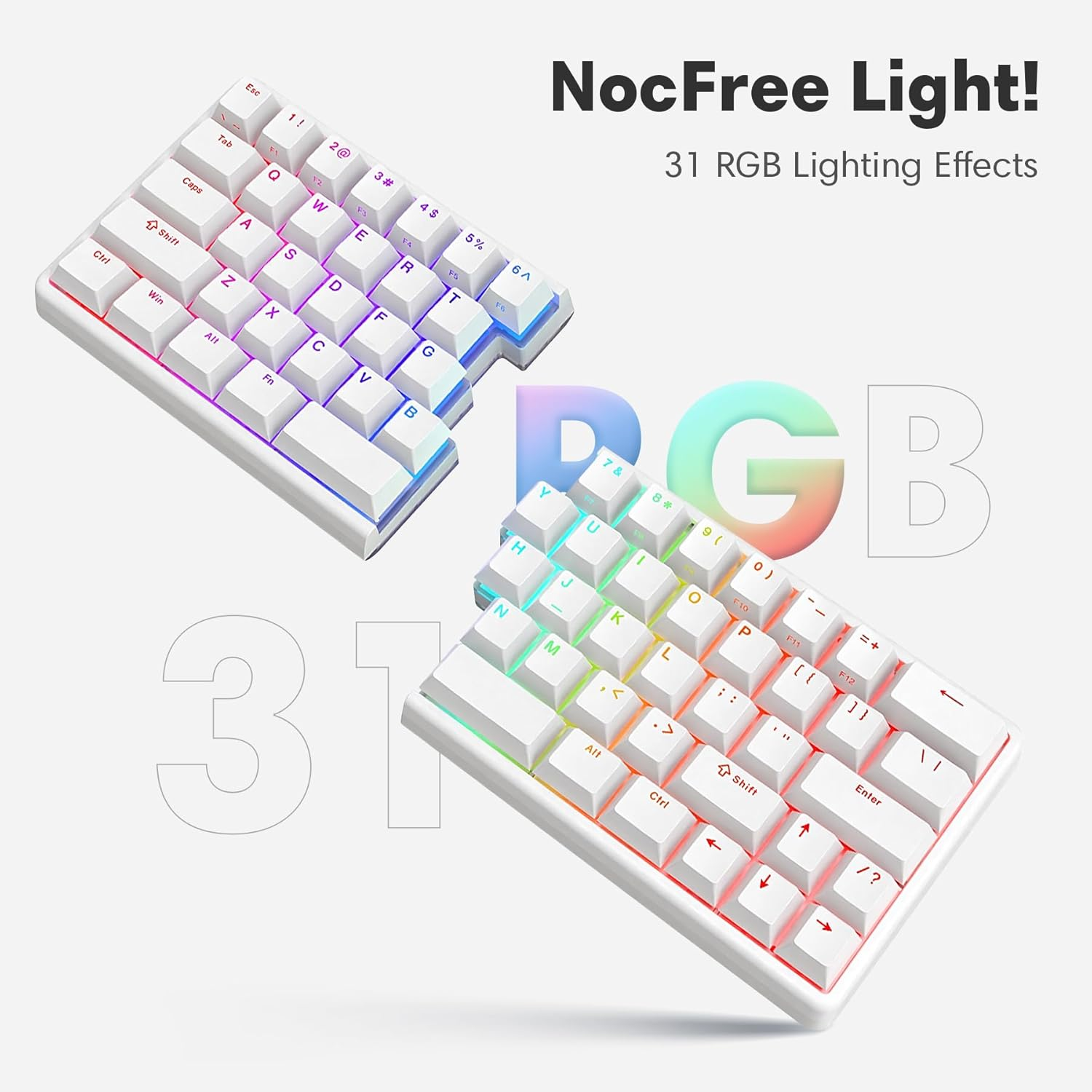 Nocfree Wireless Ergonomic Split Mechanical Keyboard with Wrist Rest- Silent, RGB, Foam, Hot-Swappable, Compact 60% Layout, Palm Rest, Programmable for Mac & Windows, PBT Keycaps image number 1