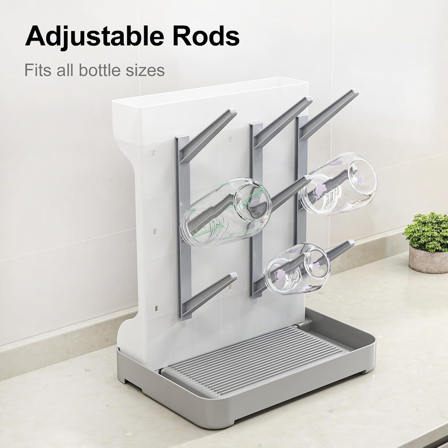 Baby Bottle Drying Rack, Space Saving Vertical Bottle Dryer Holder - Baby Accessories Storage Stand Organize Brushes Pacifiers on Countertop - Bpa-Free - Grey - Blue image number 5