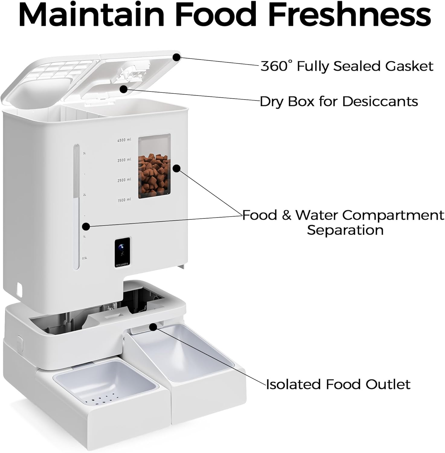 Advwin 2-In-1 Automatic Cat Feeder Waterer Set, 5G/2.4G Wifi Camera Pet Feeder with 2K HD Video and Night Vision, APP Control, Large Capacity Feeder for Cats and Small Dogs image number 3