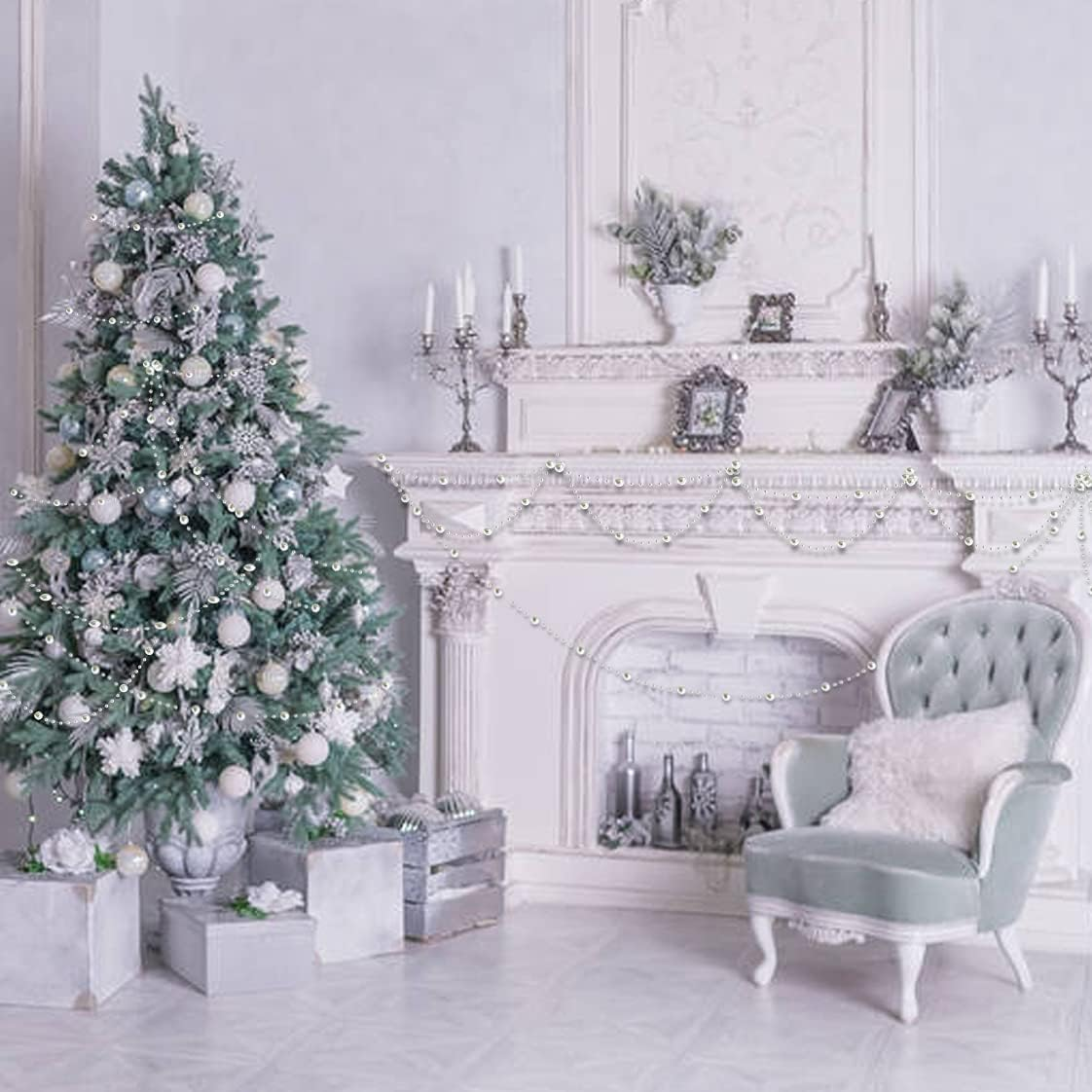 Christmas Tree Beads Garland Decoration,66 Feet Silvery Pearl Strands Chain for Christmas Tree Decor,Crafts and Holiday D&eacute;cor - Gold image number 3