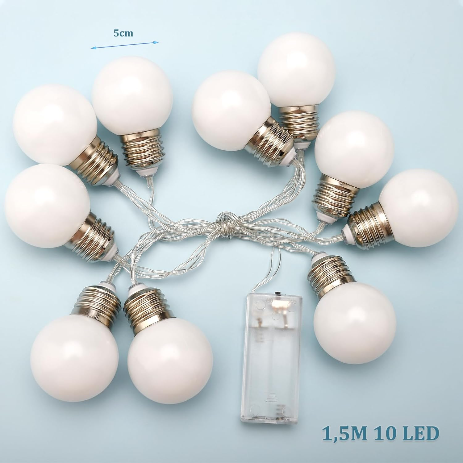 ENLACE LED Fairy Lights Bulbs, 1.5 M 10 LED Light Bulb, Party Fairy Lights, Battery Operated, 5 Cm Balls, Fairy Lights Balls for Wedding, Children'S Room, Christmas, Garden, Party Decoration image number 6