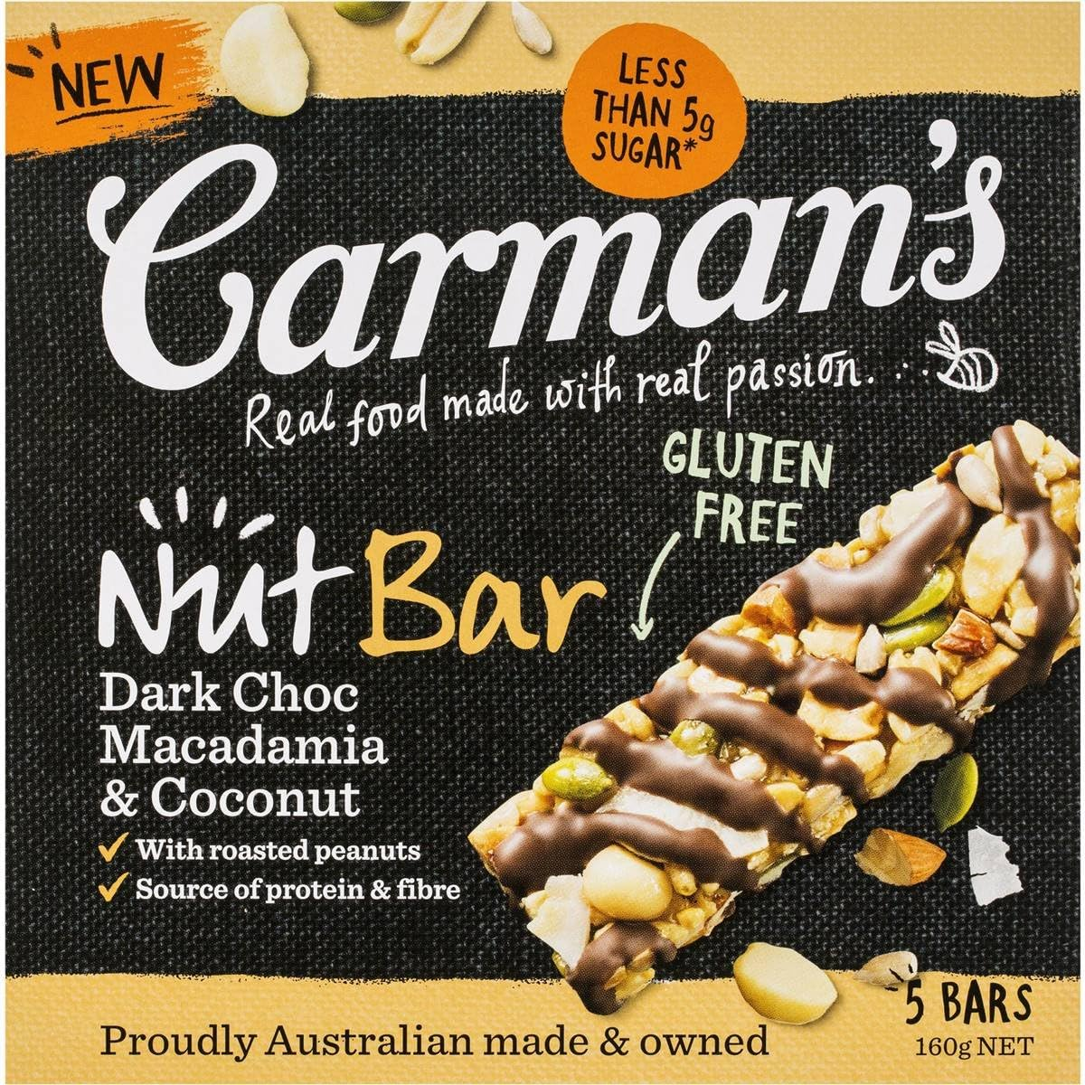 Carman'S Nut Bar Dark Choc, Macadamia & Coconut, 5-Pack (160G) image number 2