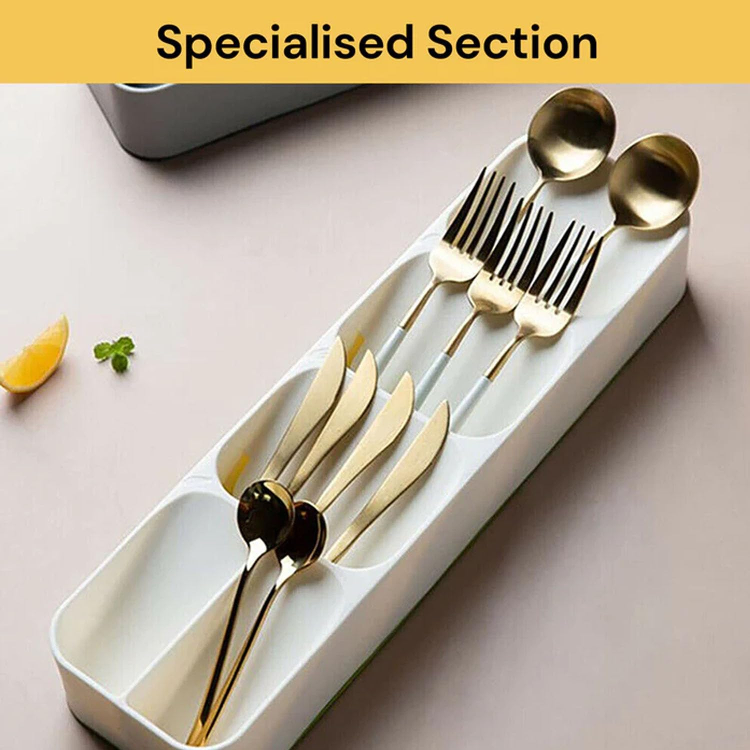 EZONEDEAL Kitchen Drawer Organizer, Knives Block & Cutlery Organizer Set, Cutlery Organizer in Drawer, Drawer Store Tray for Cutlery Knives Fork Spoon, Organizer Partition Storage Box (GREY) image number 1