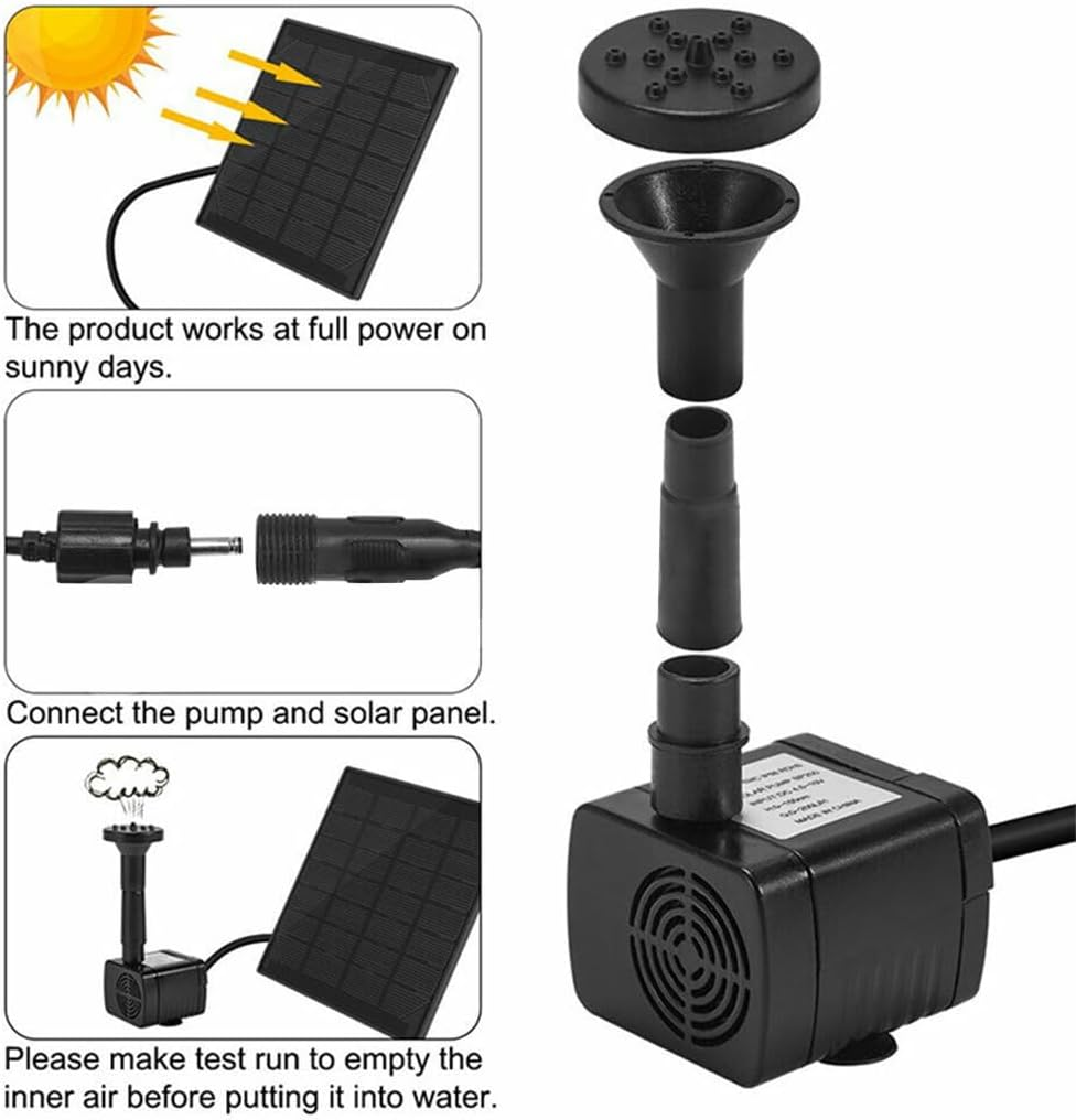 1.8W Solar Powered Water Feature Pump Garden Pool Pond Fish Aquarium Fountain& Filter with 4 Nozzles, 180L/H Flow 100Cm Lift for Ponds & Garden Decor image number 2