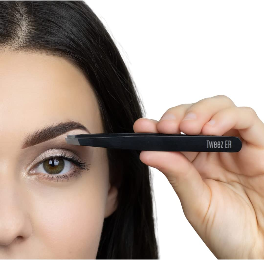 Pink Eyebrow Tweezers by Tweez ER | Professional Slant Tip Tweezer | the Best Surgical Grade Precision Hand Filed Stainless Steel Tweezer for Expert Results & Your Daily Beauty Routine