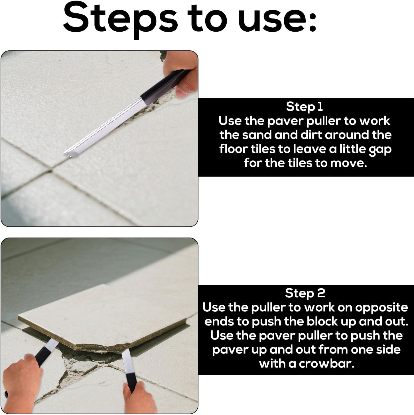 2Pcs Paver Puller Tool, 8.9X0.79 Inch Heavy Duty Carbon Steel Paver Extractor Tool with Scraper Micro Teeth & Gripper Slots for Garden Lawn Yard Brick and Block Replacement