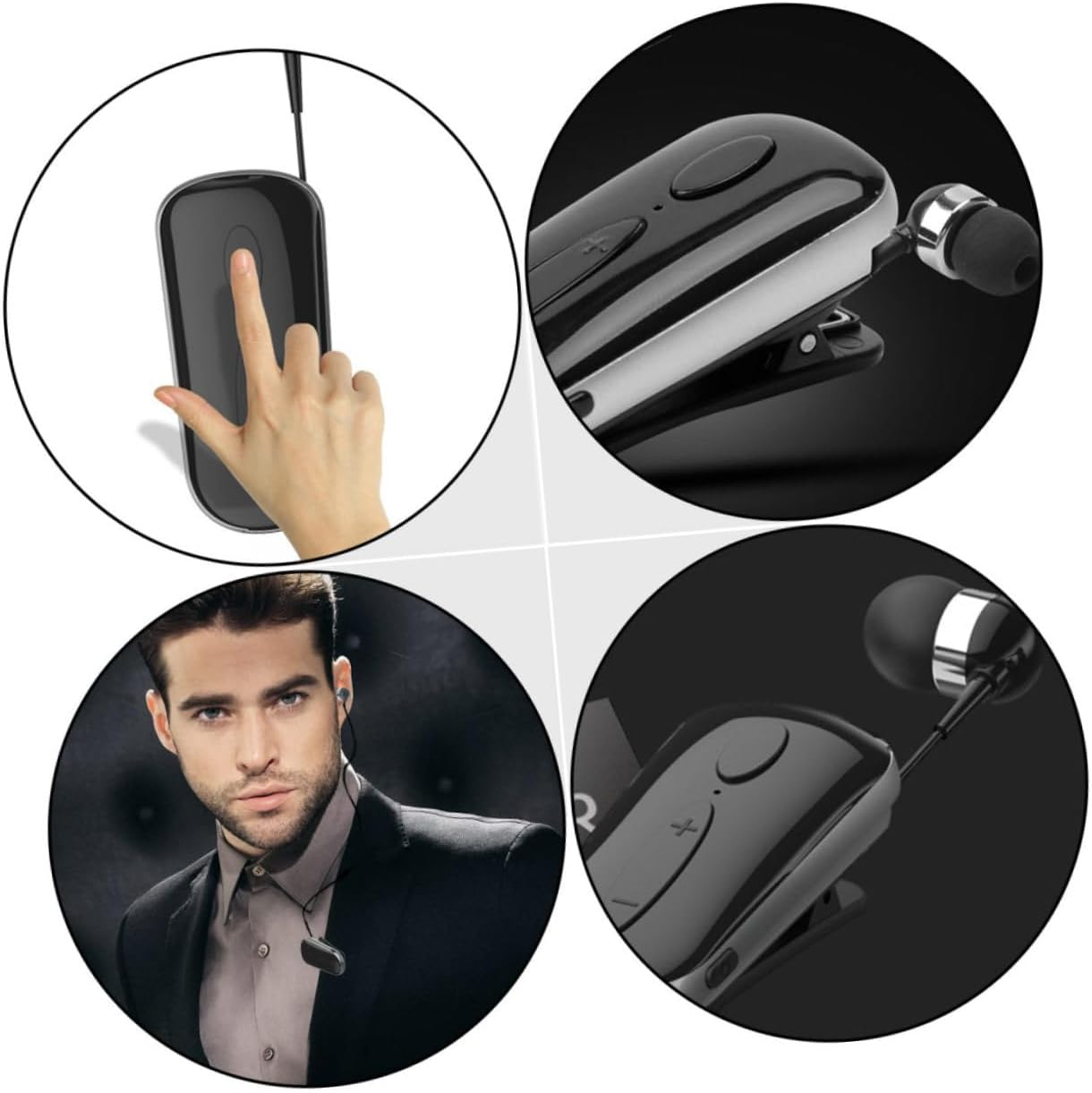 HEALSOPTHY Sports Wireless Retractable Clip-On Earbuds, Wireless Headphones for Running and Gym, Black Compact Earpiece with Neck Clip Compatible with Dc5.0V Devices image number 2