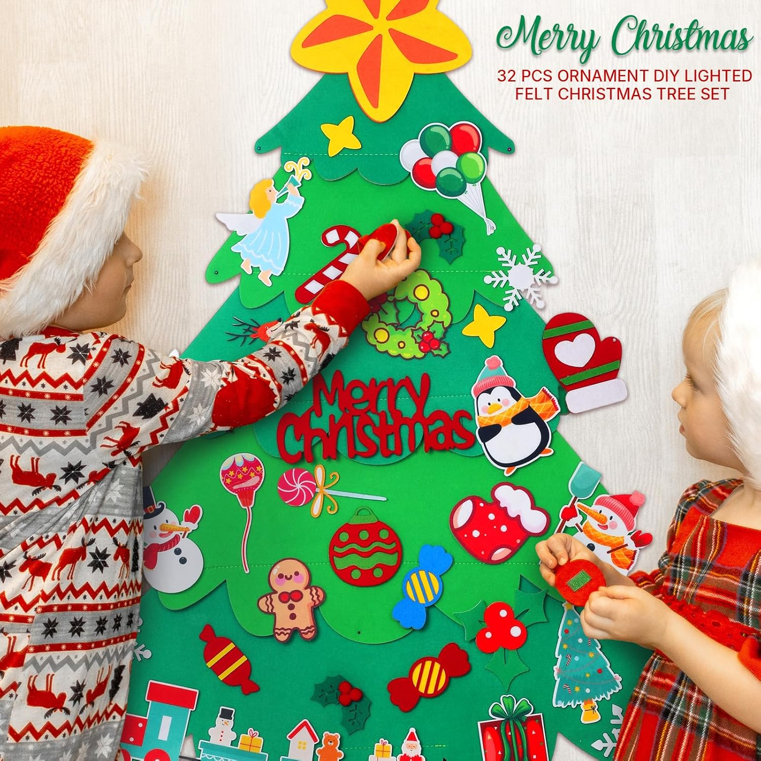 Felt Christmas Tree for Kids - 3.6 FT Wall Felt Christmas Tree with Lights & 35 Pcs Ornaments, DIY Xmas Gifts for Toddlers image number 4