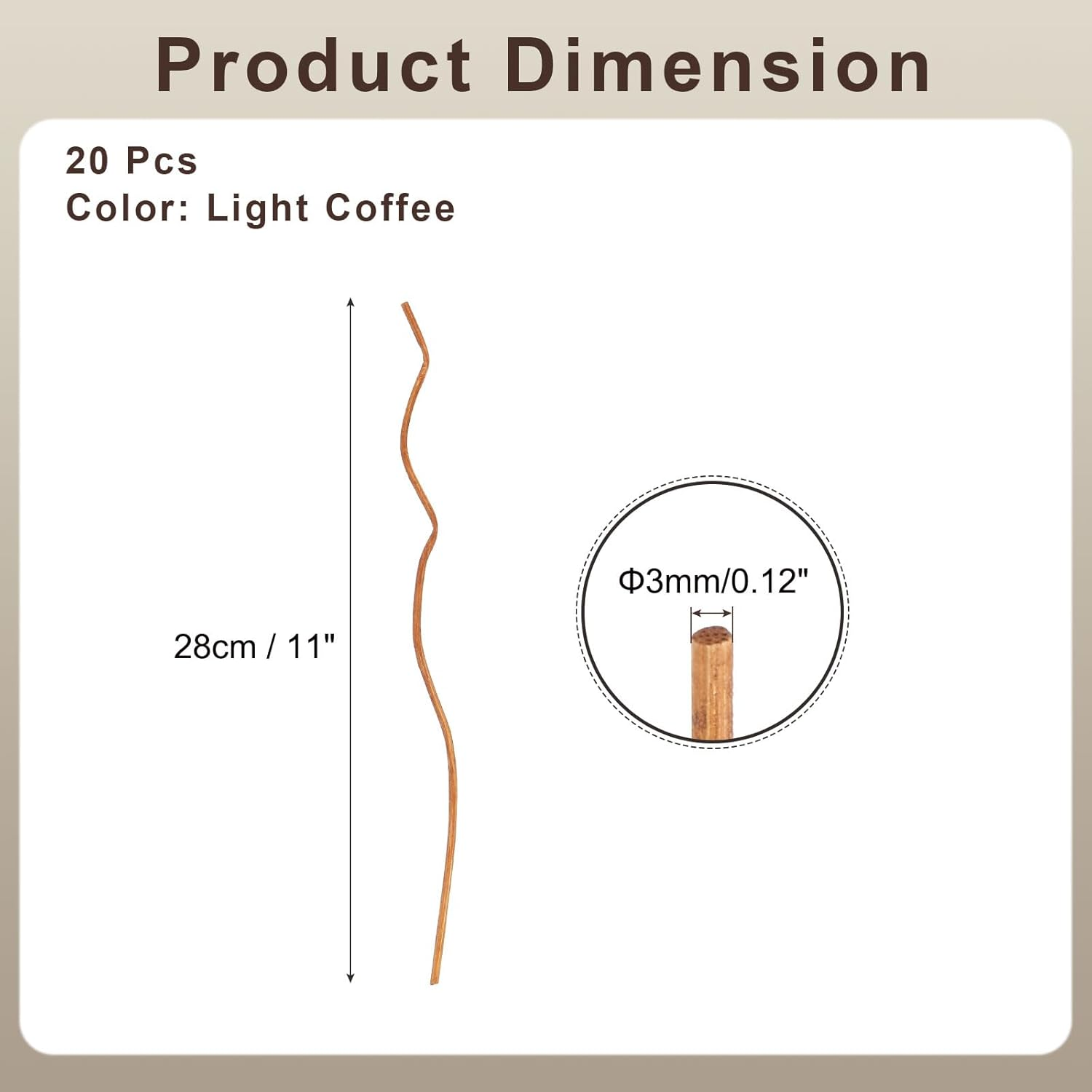 Sourcing Map 20Pcs Wavy Rattan Reed Diffuser Sticks, 28Cm/11 Natural Wooden Rattan Fragrance Diffuser Refill Sticks Replacement for Home, Bedroom, Hotel, Bathroom Shelf Decor (Light Coffee) image number 1