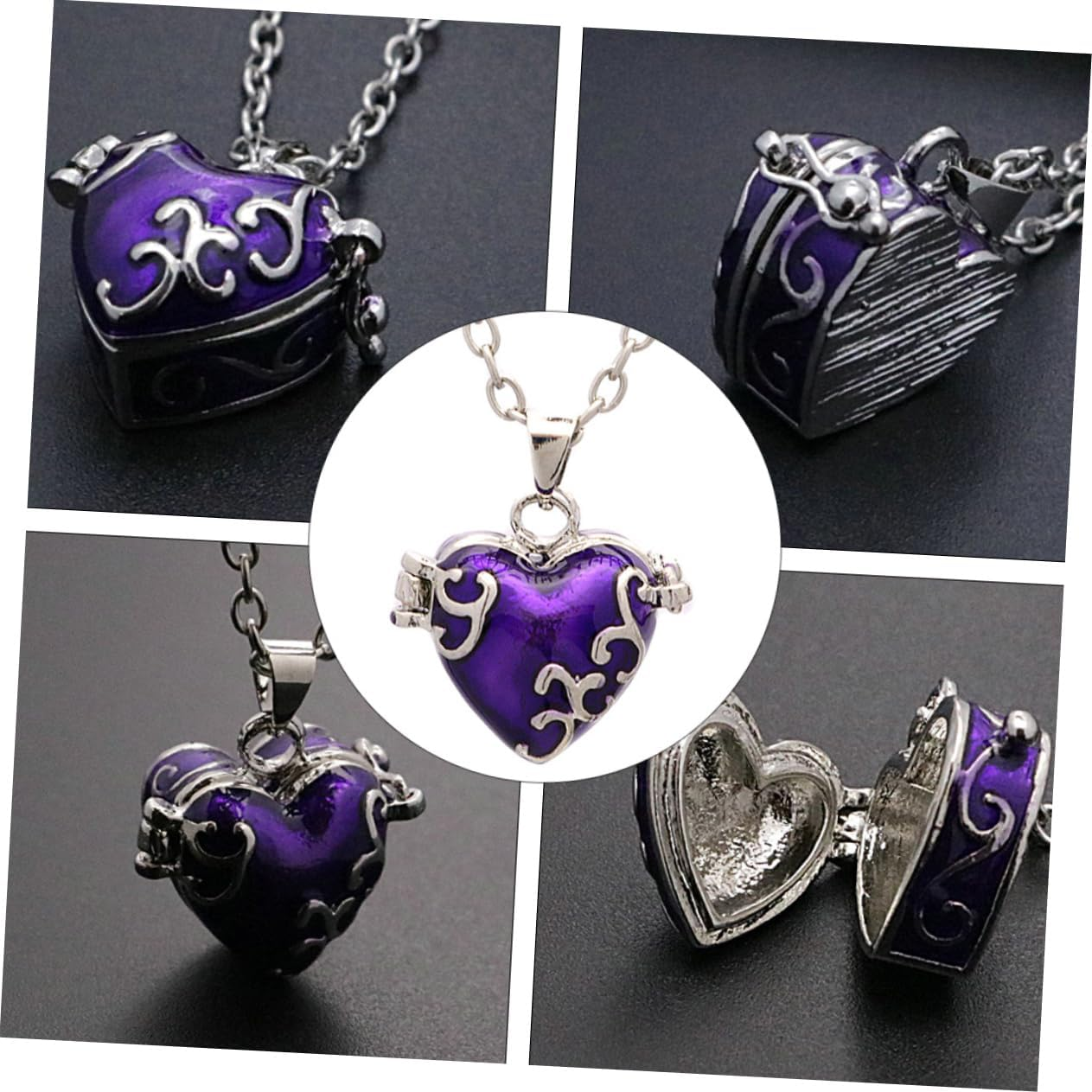 Vintage Heart-Shaped Brass Pendant Openable Pet Ashes Container Necklace Memorial Jewelry for Cats Dogs Secure Keepsake Urn Chain No Fading - Blue image number 3