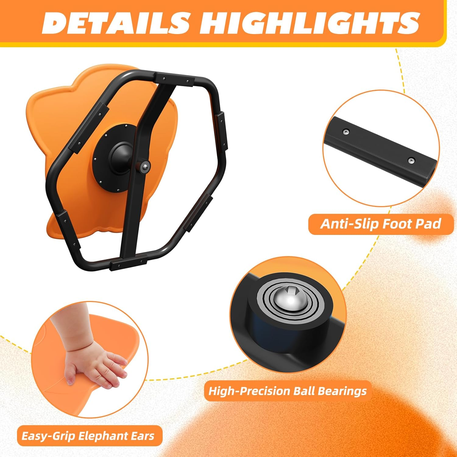 FAYDUDU Spinning Chair for Autism, Elephant Swivel Chair for Kids, 360&deg; Spinning Seat, Autism Sensory Equipment, Spinning Carousel Chair, Sensory Balance Toys for Boys Girls Birthday (Orange) - Blue image number 4