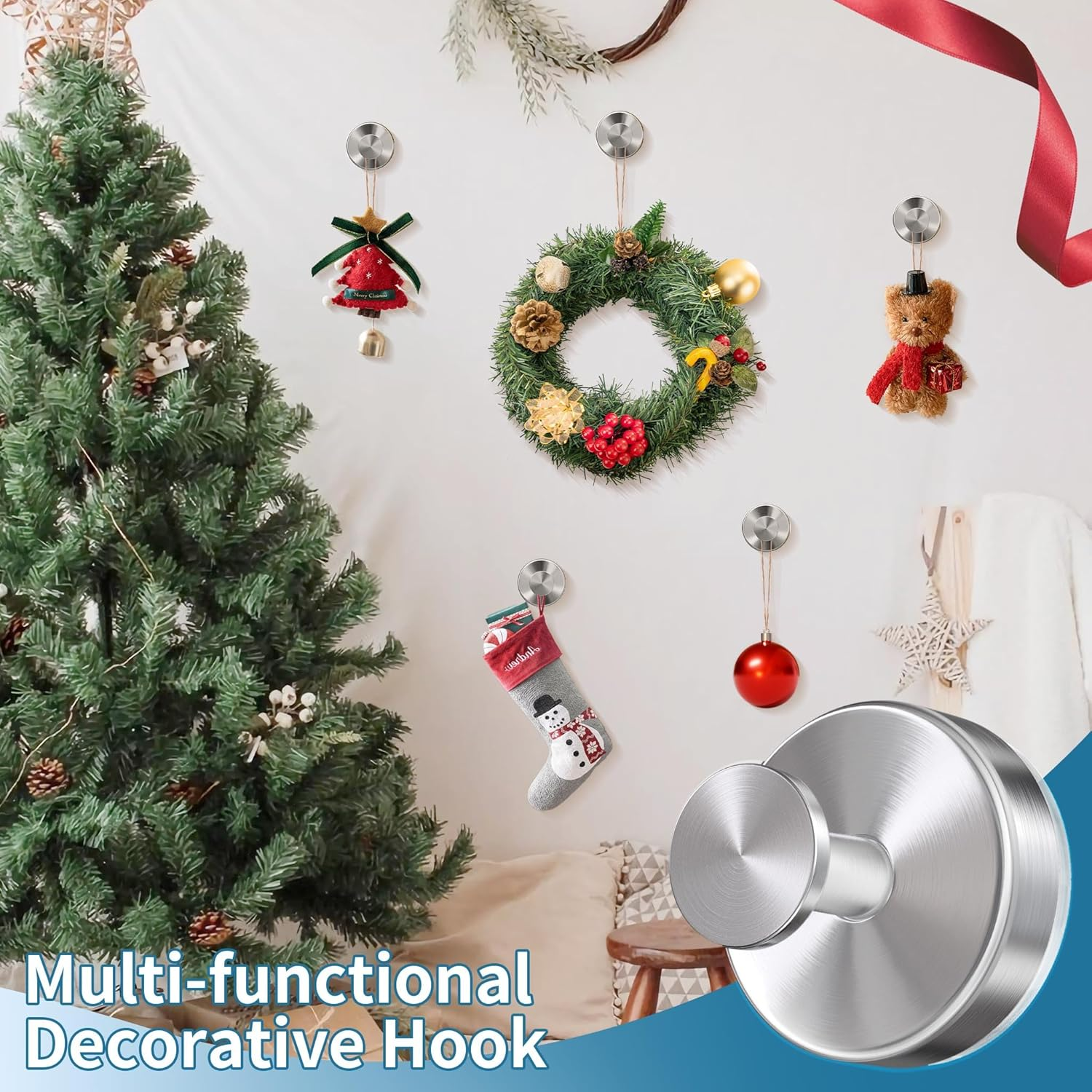 Suction Cup Hooks for Shower,2 Packs Wall Mount Towel Holder,Removable Shower Towel Suction Hooks for Bathroom Wall,Kitchen,Glass,Mirror,Tile to Hang Robes,Loofah-Silver