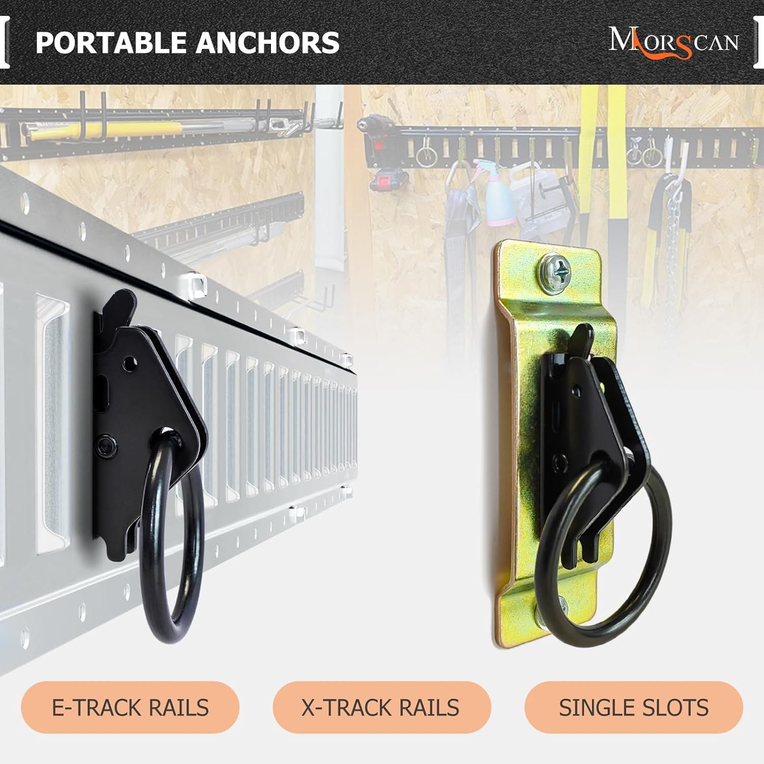 Morscan 20 Pack Steel E-Track O Ring Tie-Down Anchors W/E-Track Spring Fitting Attachments for E Track Systems Tie down Anchor Points Pickup,Cargo Van,Enclosed Trailers,Semi-Trucks Trailer Hang Tools image number 4