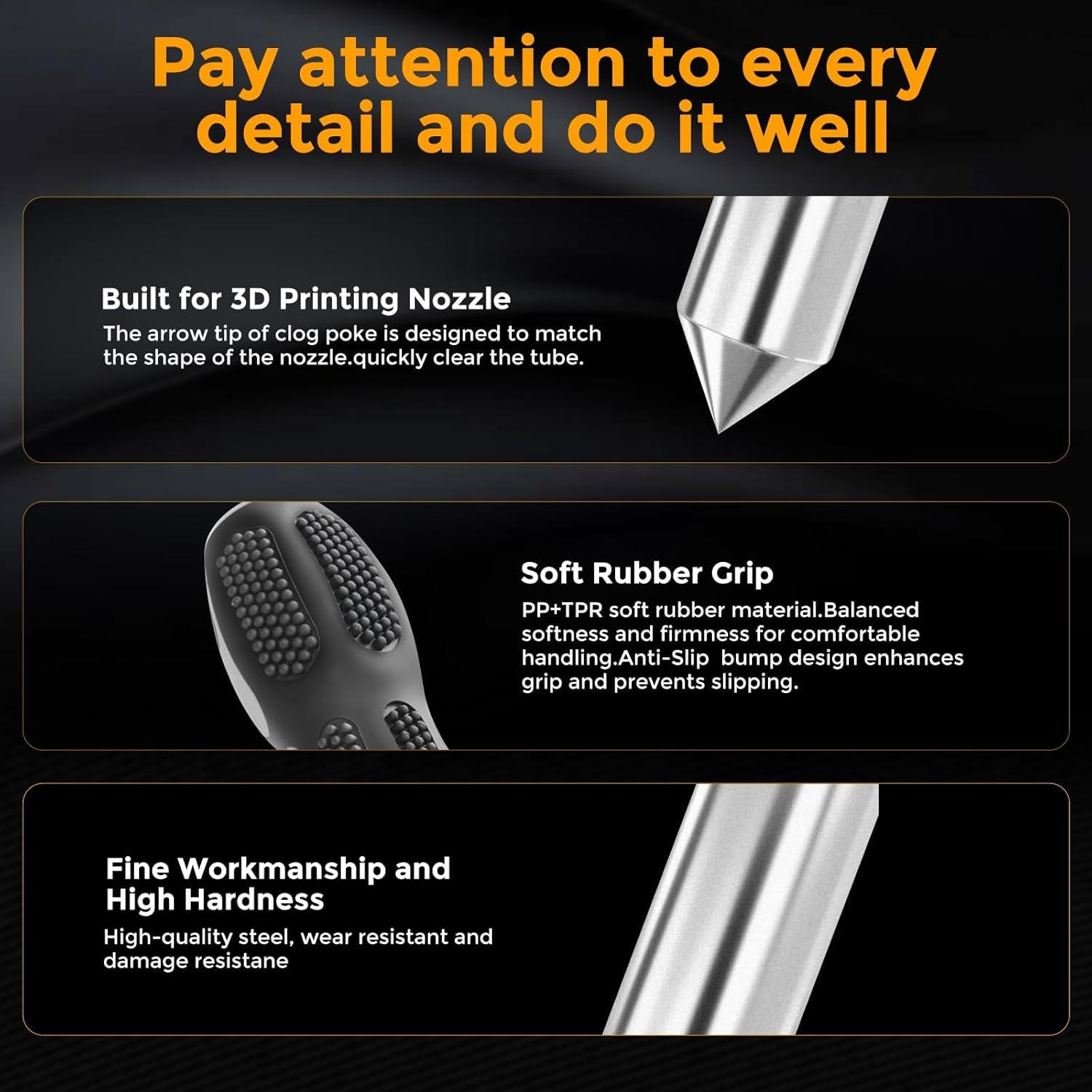 Creality 3D Printer Tools, Diameter 1.5Mm Clog Poke 3D Printer Nozzle Cleaning Kit for 1.75Mm Filament Nozzles, Needle 210Mm Prolong&Hight Hardness Cleaning Hotend image number 6