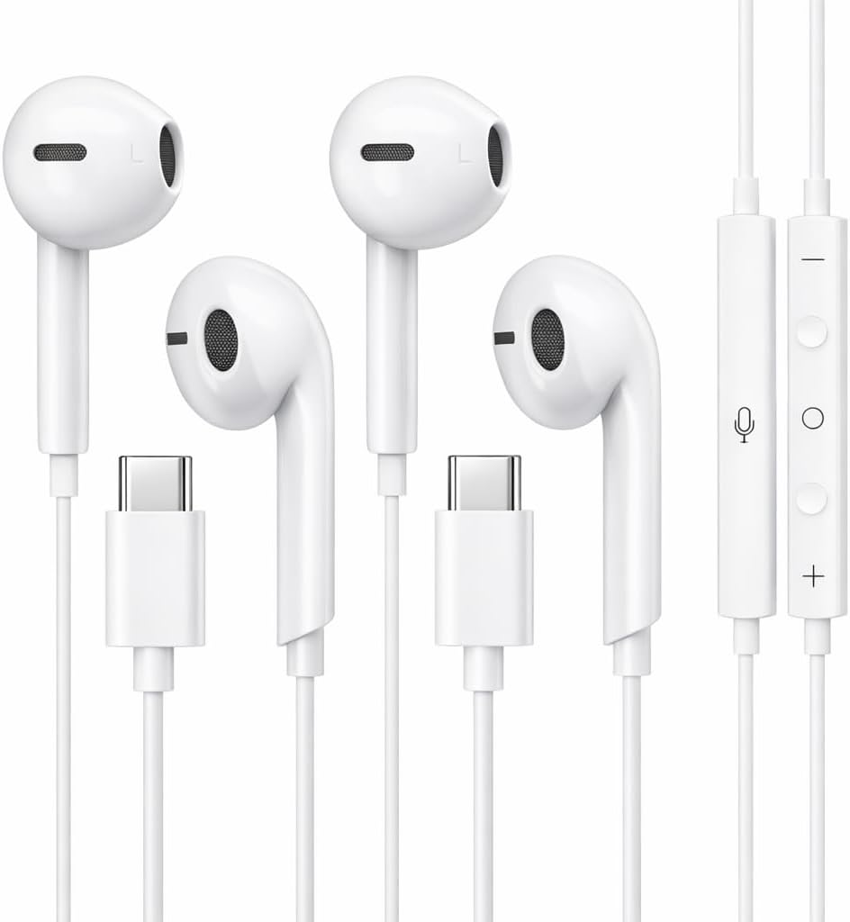 Mizi 2 Pack USB C Headphones - Wired Earphones with Microphone & Volume Control, USB Type-C Earbuds Compatible with Iphone 17/16/15 Pro Max/Plus/Air, Ipad Pro/Air, Galaxy S25/S24/S23/S22/S21, White image number 5