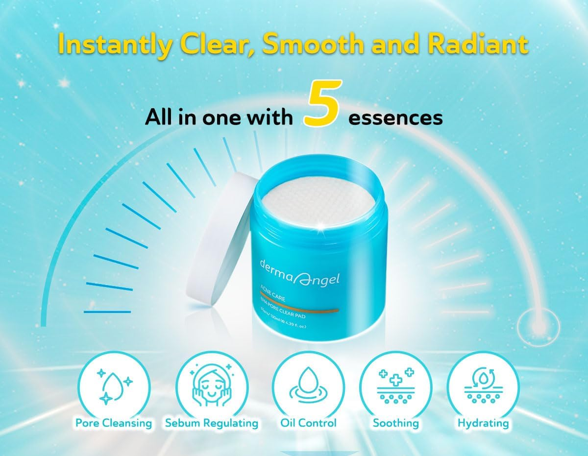 Derma Angel Acne Care BHA Pore Clear Pad | Exfoliates & Deep Cleans Pores | Fights Acne, Oil & Dullness | with EGF, Plant Extracts, Ceramide & Hyaluronic Acid | for Oily, Acne-Prone & Combination Skin image number 1