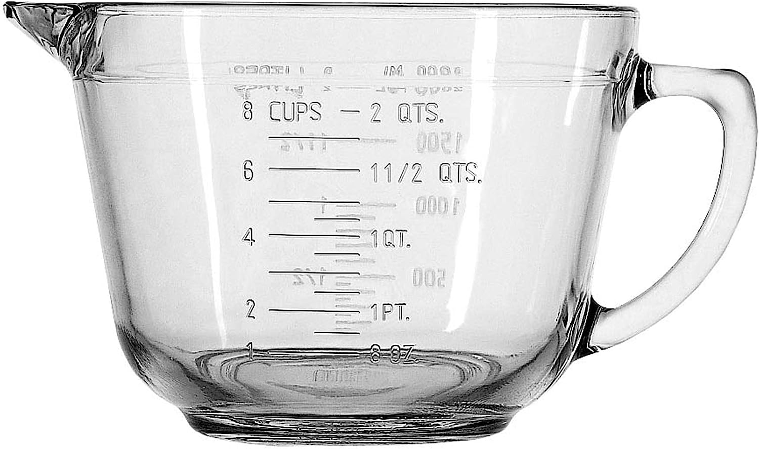 Anchor Hocking Glass Batter Bowl with Handle & Spout, Clear, 77045, 2 L image number 3