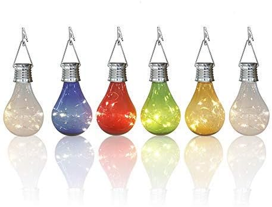 Pearlstar Solar Light Bulbs Outdoor Waterproof Garden Camping Hanging LED Light Lamp Bulb Globe Hanging Lights for Home Yard Christmas Party Holiday Decorations (6 Pack-Clear Bulbs)