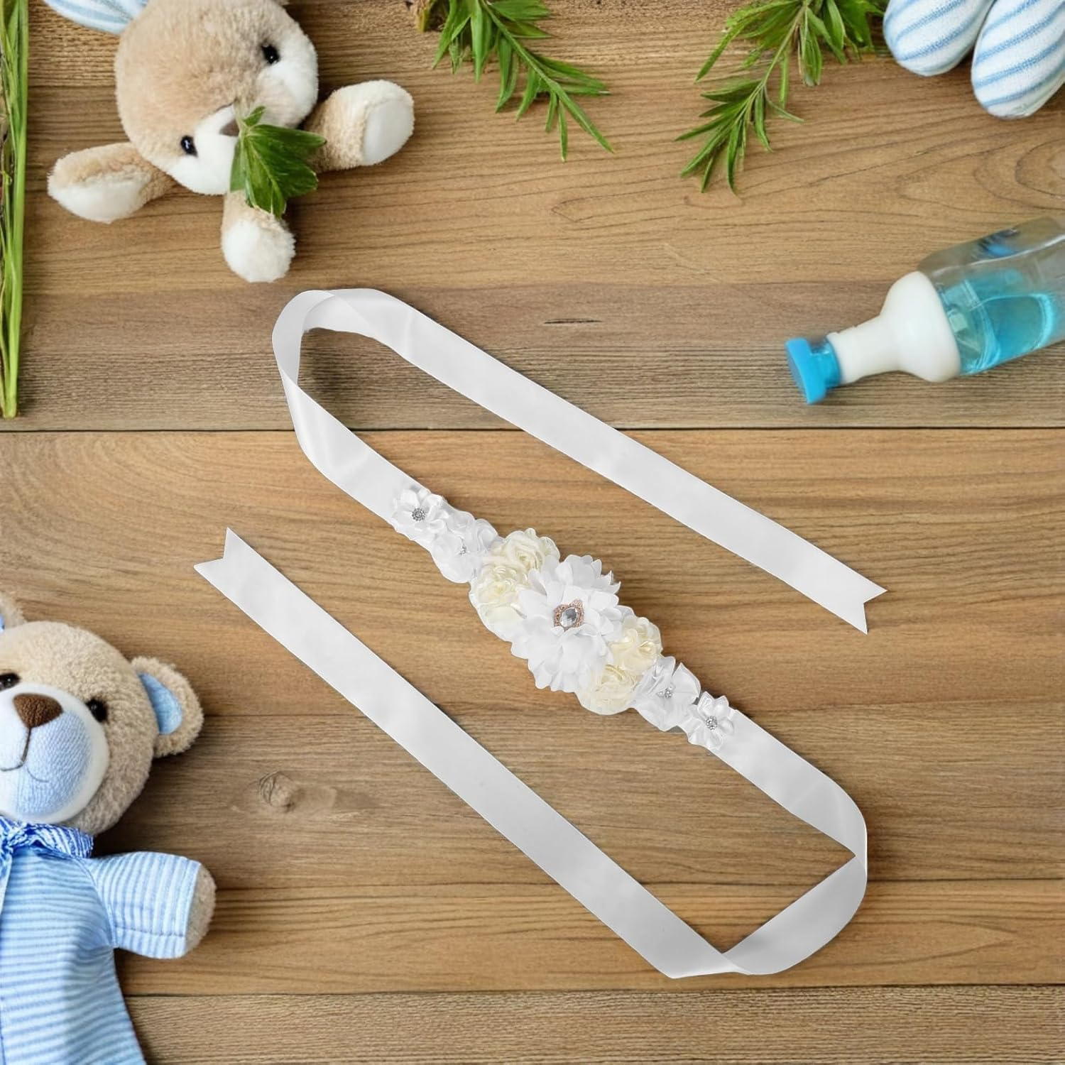 1 Set Maternity Sash: Maternity Flower Belt for Baby Shower and Wedding Photography - Adjustable Belly Band - Party Decoration for Pregnant Women image number 6