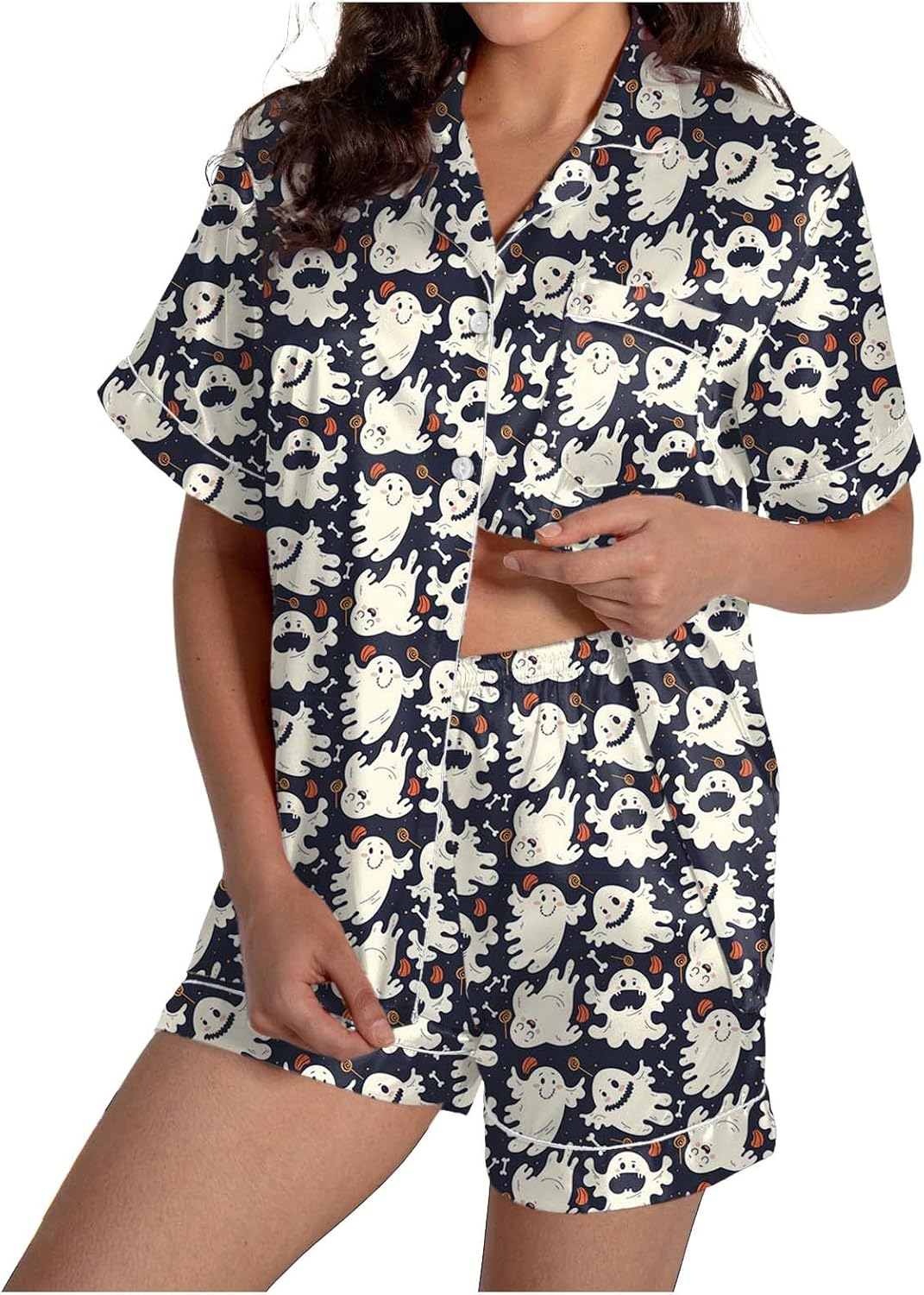 Pajama Sets for Women Halloween Pj'S Loungewear 2 Piece Set Outfits Short Sleeve Shirts and Shorts Loungewear