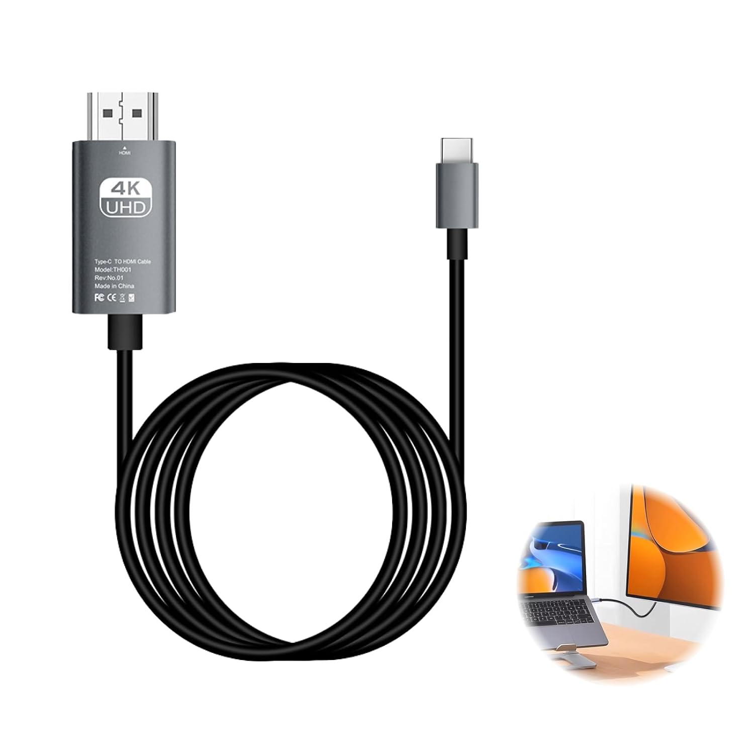 8K@60Hz USB C to HDMI 2.1 Cable 2M - Thunderbolt 3/4 to HDMI 48Gbps, 4K 240Hz, HDCP 2.3, Dynamic HDR, Compatible with Macbook Pro, Iphone 16/15, Galaxy S24, and More