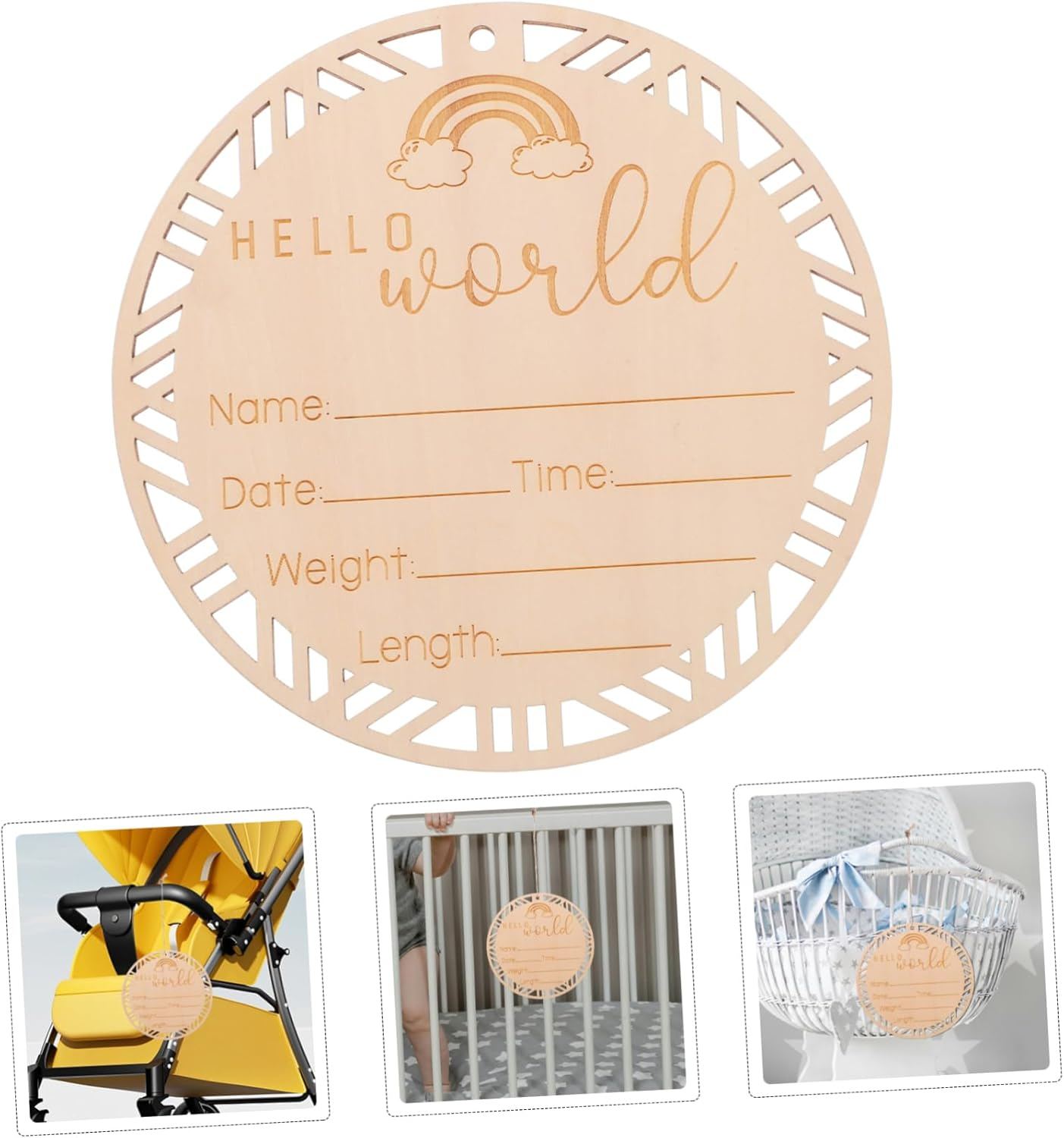 LIFKOME Natural Wood Birth Announcement Sign round Newborn Name Plaque Photo Prop for Nursery and Shower Decorations Milestone Keepsake image number 4