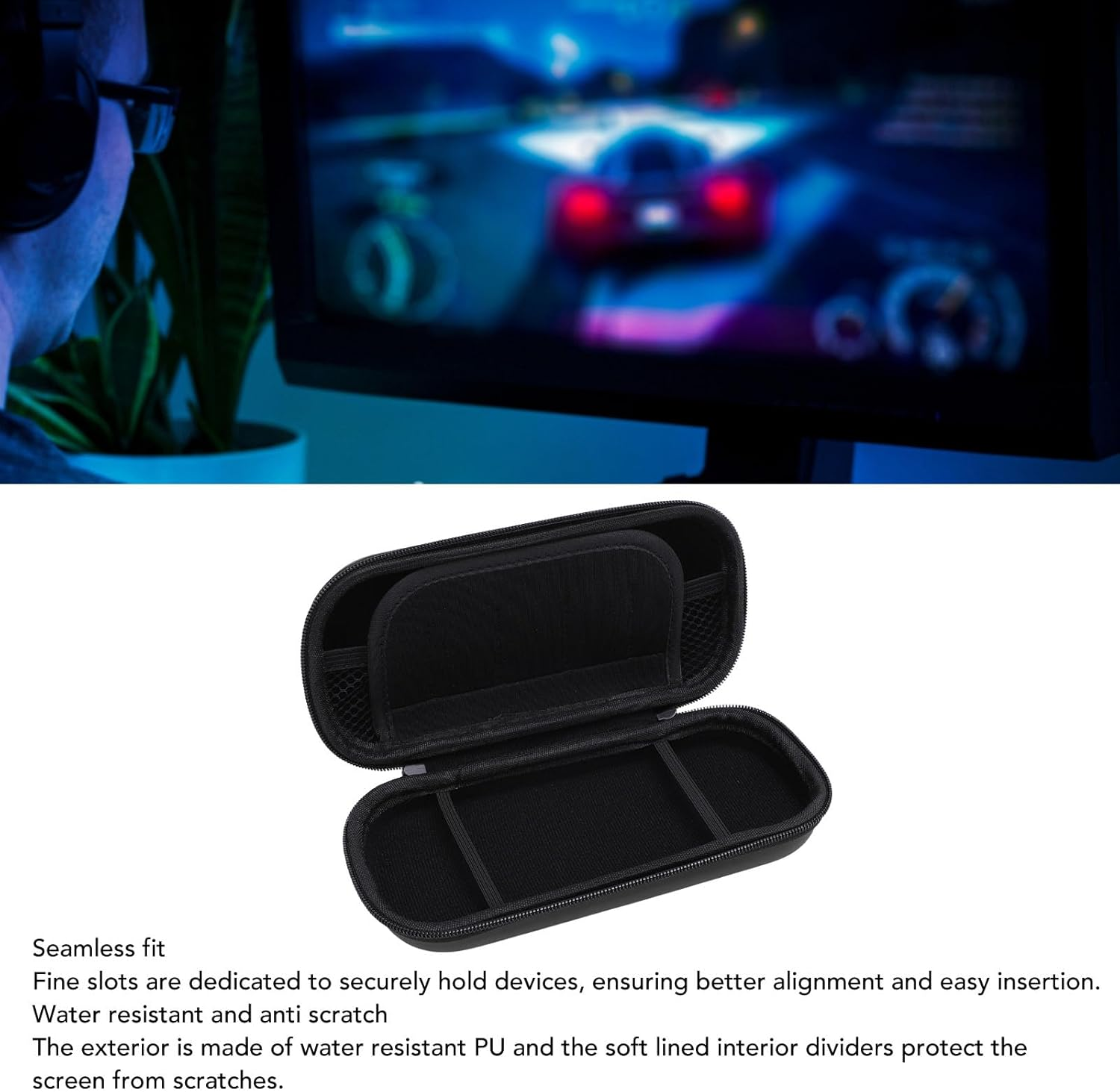 LICAEVEY Protective Hard Carrying Case for PS Portal 3000 Console - Water Proof PU & EVA Shell anti Scratch Interior with Storage Pockets Two Way Zipper (Black) - Black image number 4