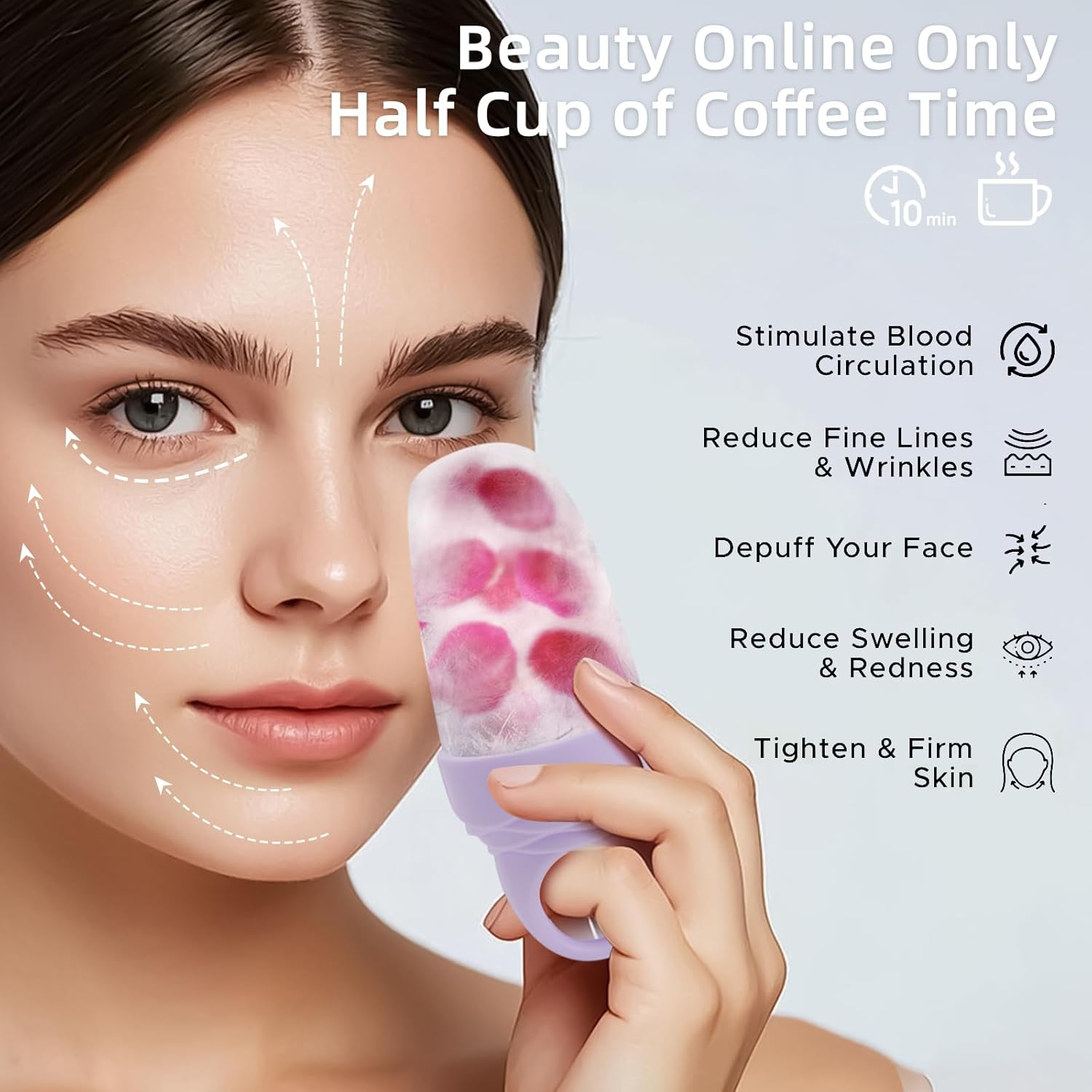 3 Pcs Facial Ice Roller Silicone Mold Reusable for Face Women and Eye Neck Cold Skin Care Tools Freezer De Puff Eye Bags Reduce Migraine Pain Pink 1 + Purple 2 image number 4