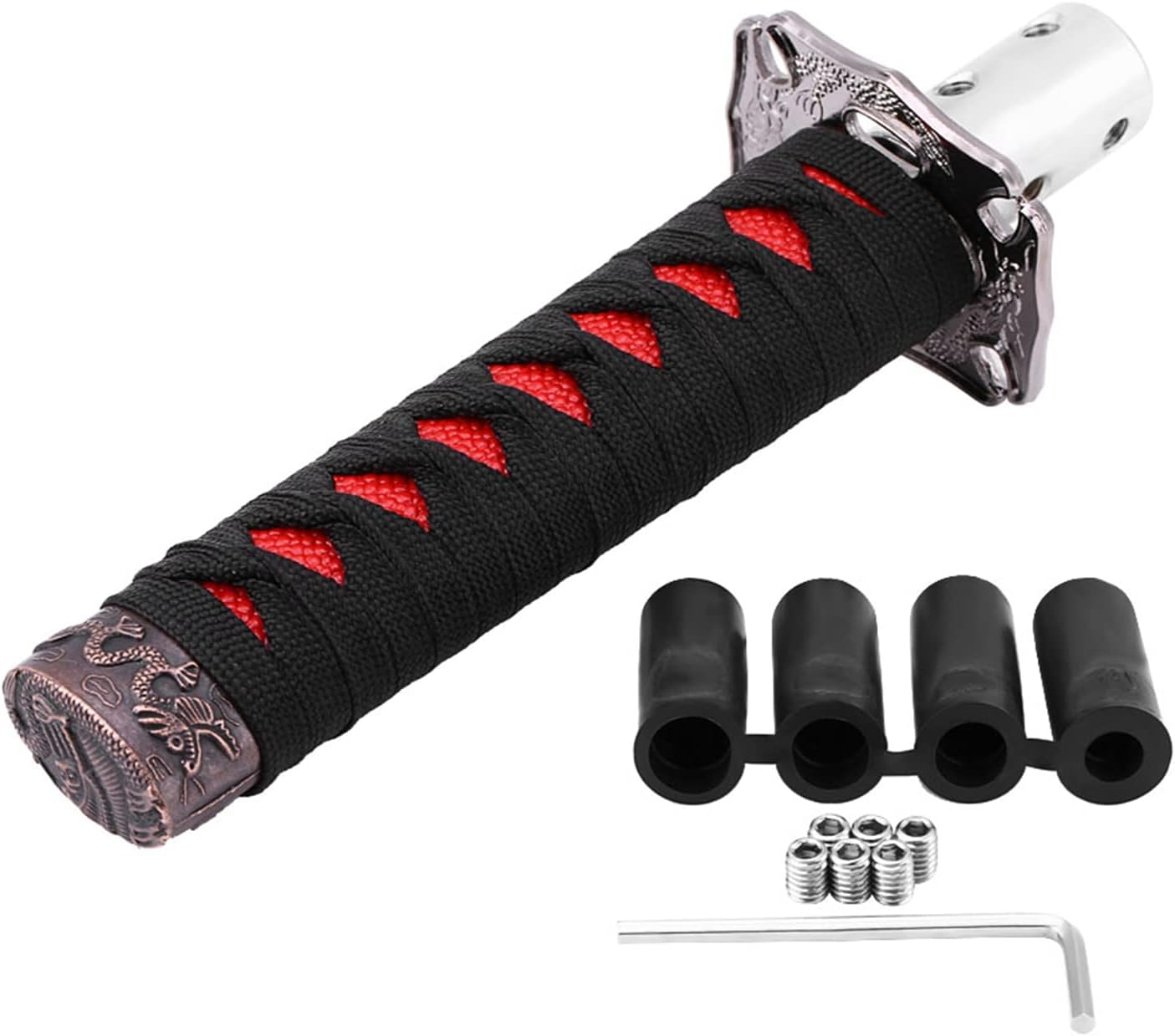 Katana Shift Knob Samurai Sword Gear Shifter with 4 Adapters, Universal Fit for Most of Manual Transmission and Automatic Transmission without Lock/Button, Black+Red