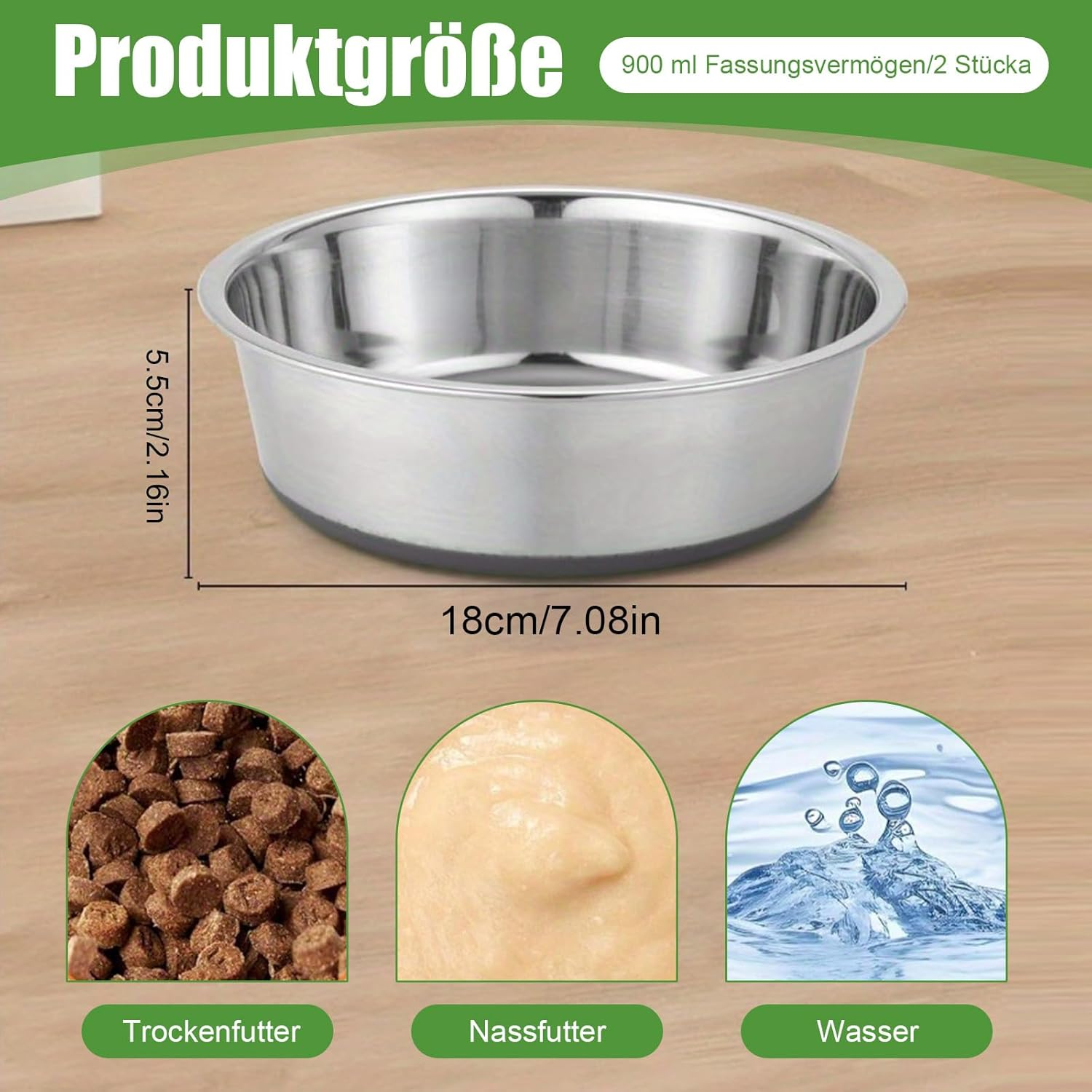 Pack of 2 Stainless Steel Dog Bowls, Food and Water, Non-Slip Rubber Base, Rust Resistant, Easy to Clean, Dishwasher Safe, Comes with Rubbish Bag, for Small, Medium, Large Dogs, Cats (900 Ml) image number 6