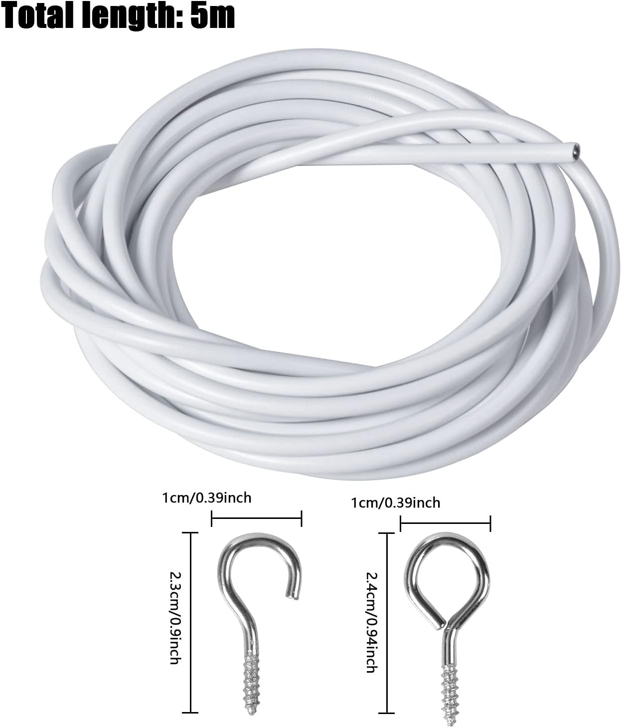Curtain Wire and Hooks Set 5M Curtain Wire White, with 12 Pieces Hooks, Curtain Wire Kit, Curtain Wire White Window Cord Cable, for Hanging Curtains, Multipurpose Wire Suitable image number 5