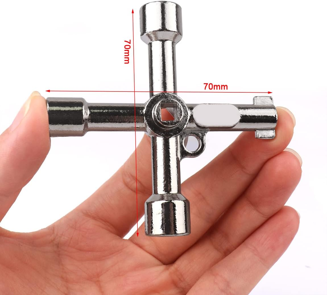 ATOPLEE 4-Way Utilities Key - Triangle/Square/Panel Cross for Faucet, Gas Meter, Valve, Spigots, Electrical Cabinet Opening