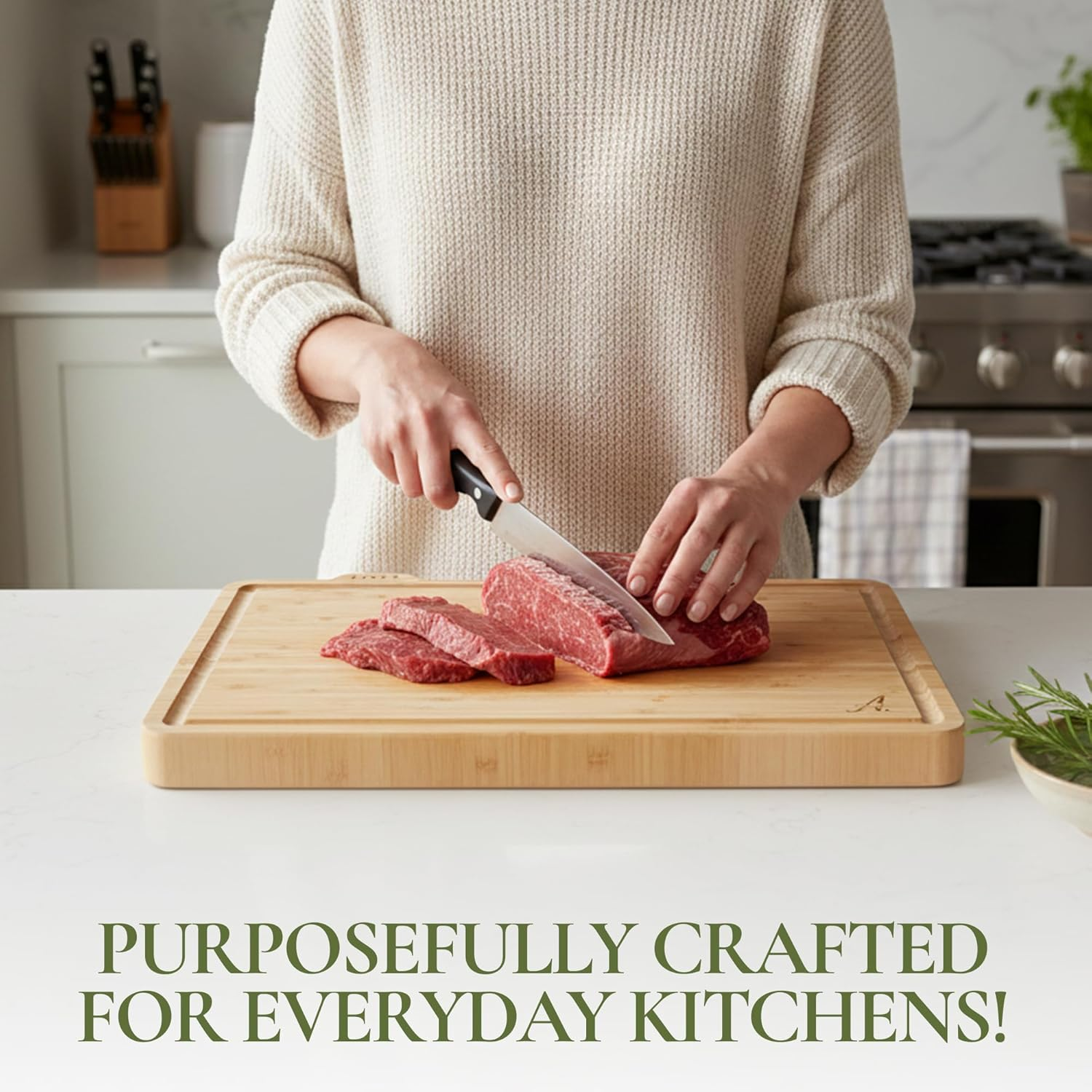 August Assembly Premium Bamboo Chopping Board Set &ndash; 4 Extra Large Cutting Boards with Juice Grooves, Stand & Thicker Boards | 36&times;26&times;1.5Cm