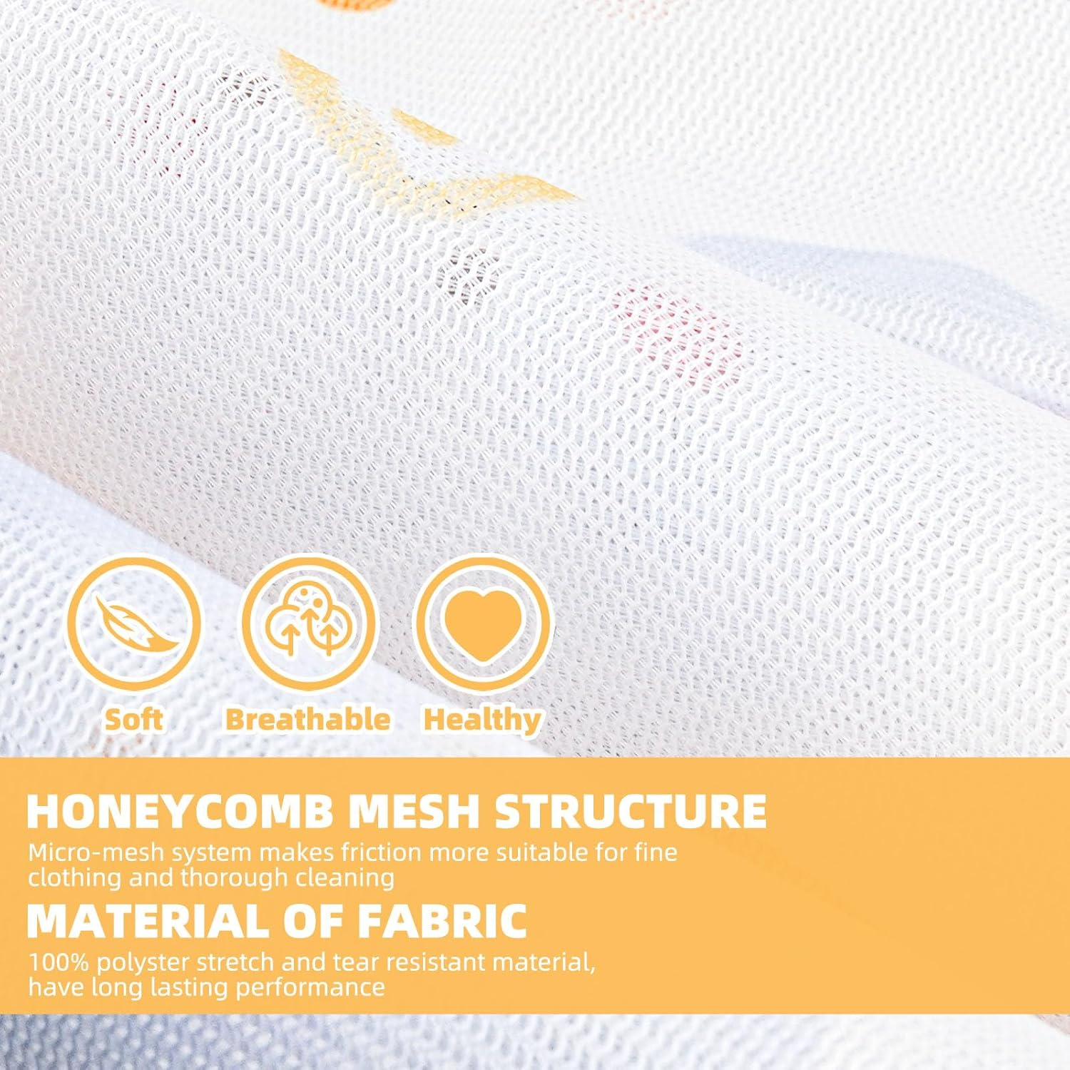 3Pcs Durable Mesh Laundry Bag, Durable Laundry Bags with Premium Zipper (Sunny) image number 3