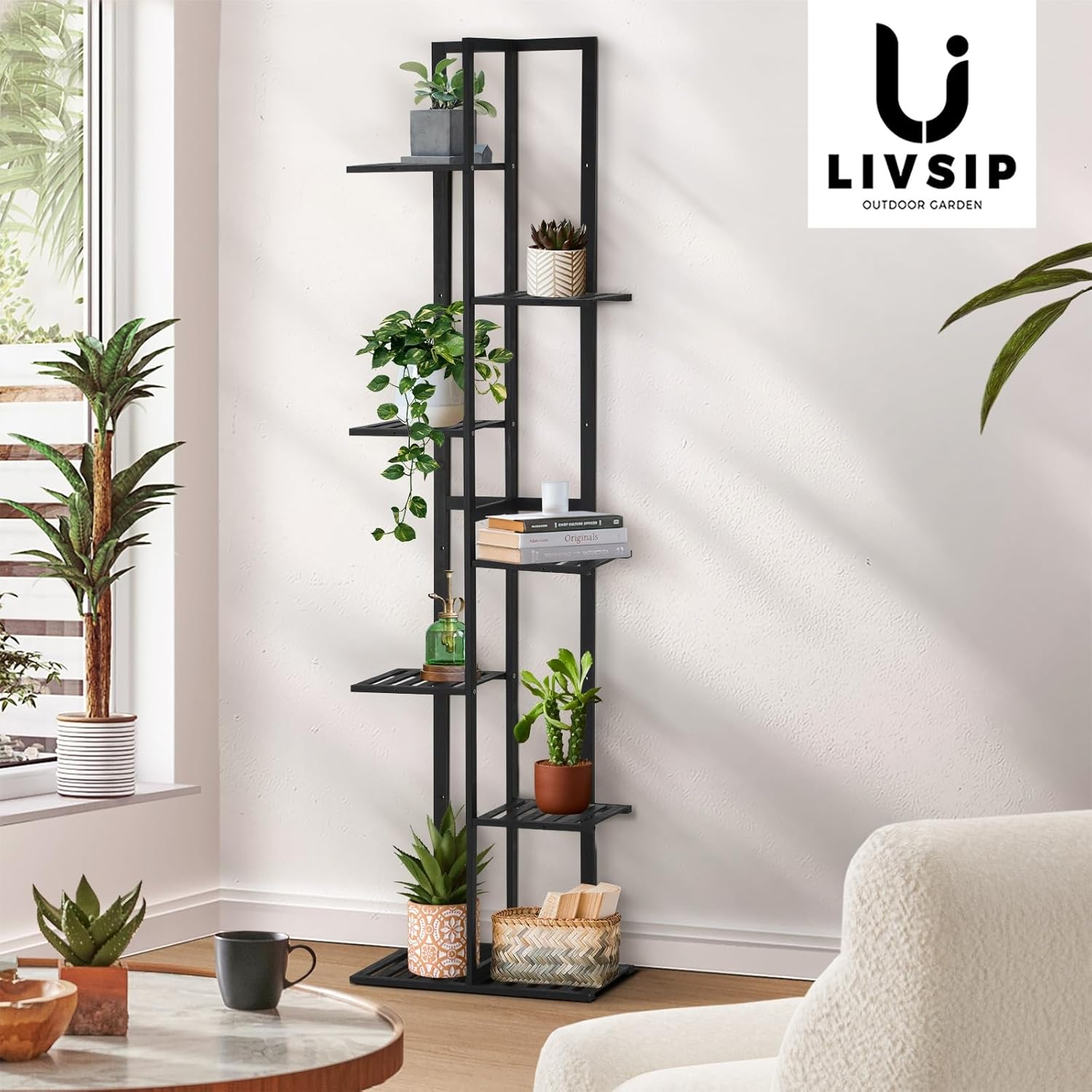 Livsip 7 Tiers Plant Stand Bamboo Flower Shelf Plant Rack image number 1