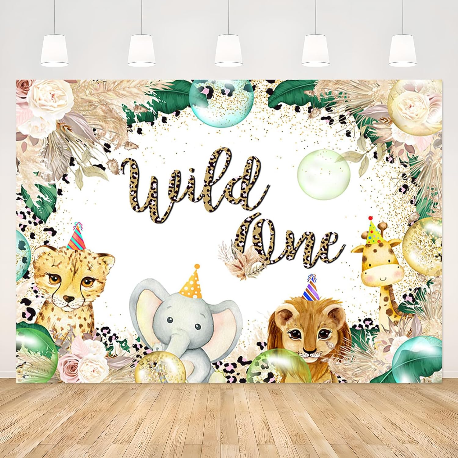 APROPHIC Wild One Background Jungle Wildlife First Year Birthday Background Wild Animals Birthday Banner Background Pampas Grass Cake Table Decoration 210 X 150 Cm image number 1