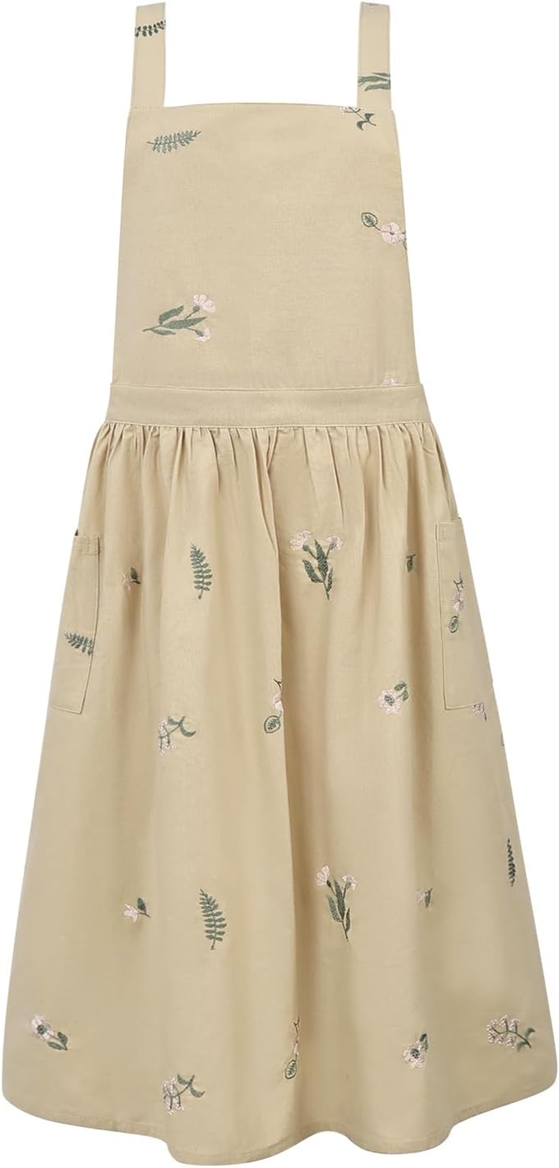 Surblue Cross Back Aprons for Women with Pockets Cute Japanese Cotton Kitchen Aprons Waterproof Pinafore Dress for Painting Cleaning Cooking Gardening