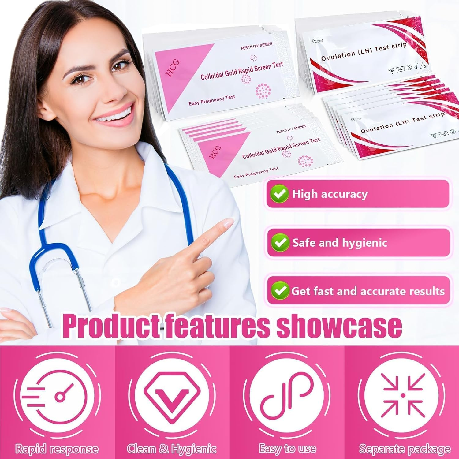 Ovulation Tests Strips, Ovulation and Pregnancy Tests (LH30-HCG20), Ovulation Predictor Kit for Highly Sensitive Fast Home Self-Checking(/50 PCS/) image number 5