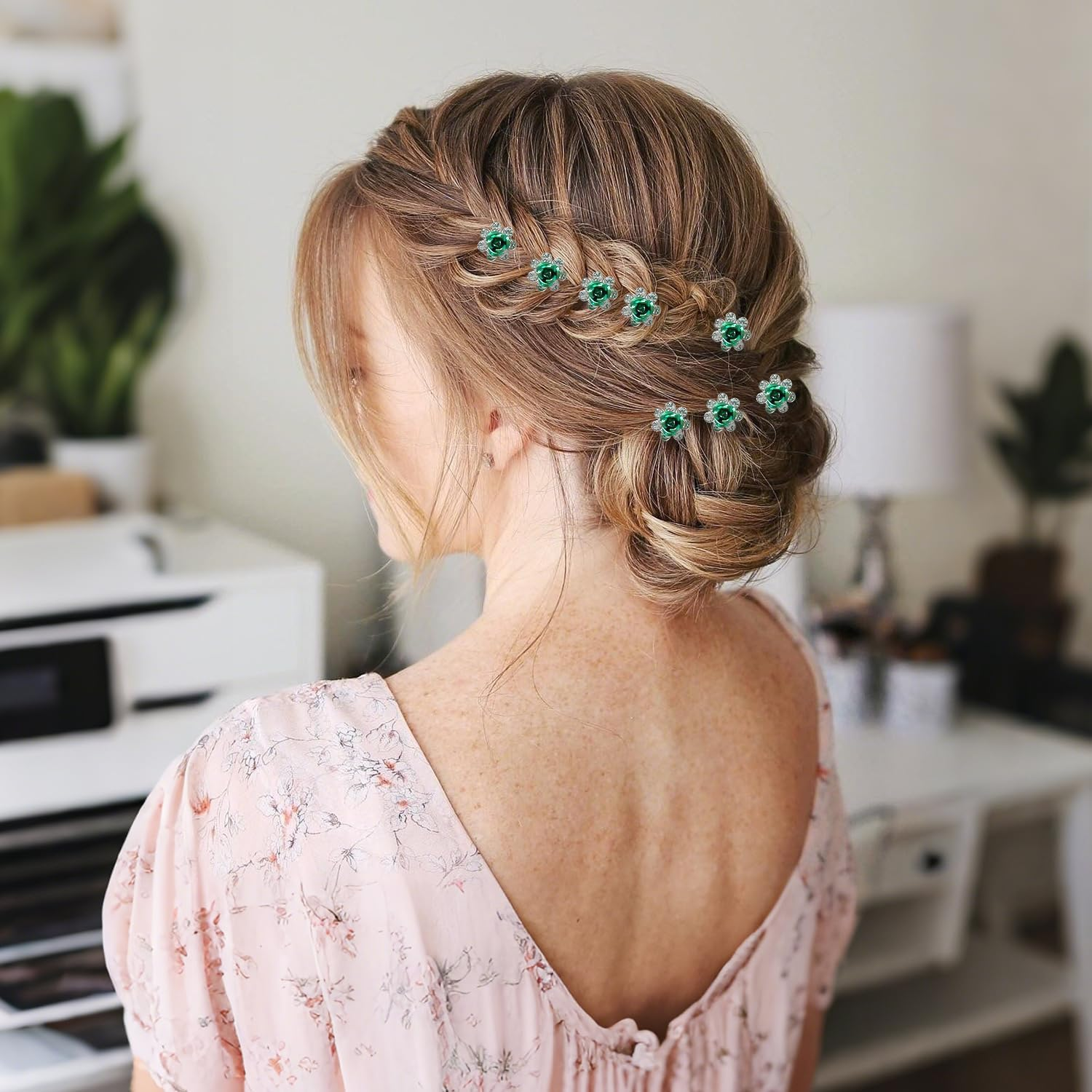 20 Pieces Rose Flower Hair Pins and 1 Piece Emerald Green Hair Comb Wedding Hair Accessories Bridal Hair Accessories for Women and Girls Prom Bridesmaid Party Gift