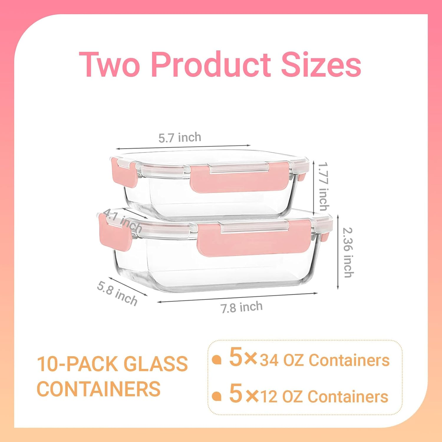 Anowker 10 Pack Glass Food Storage Containers with Snap Lock Leakproof Lids，Lunch Box Glass Meal Prep Container for Kitchen Storage image number 4